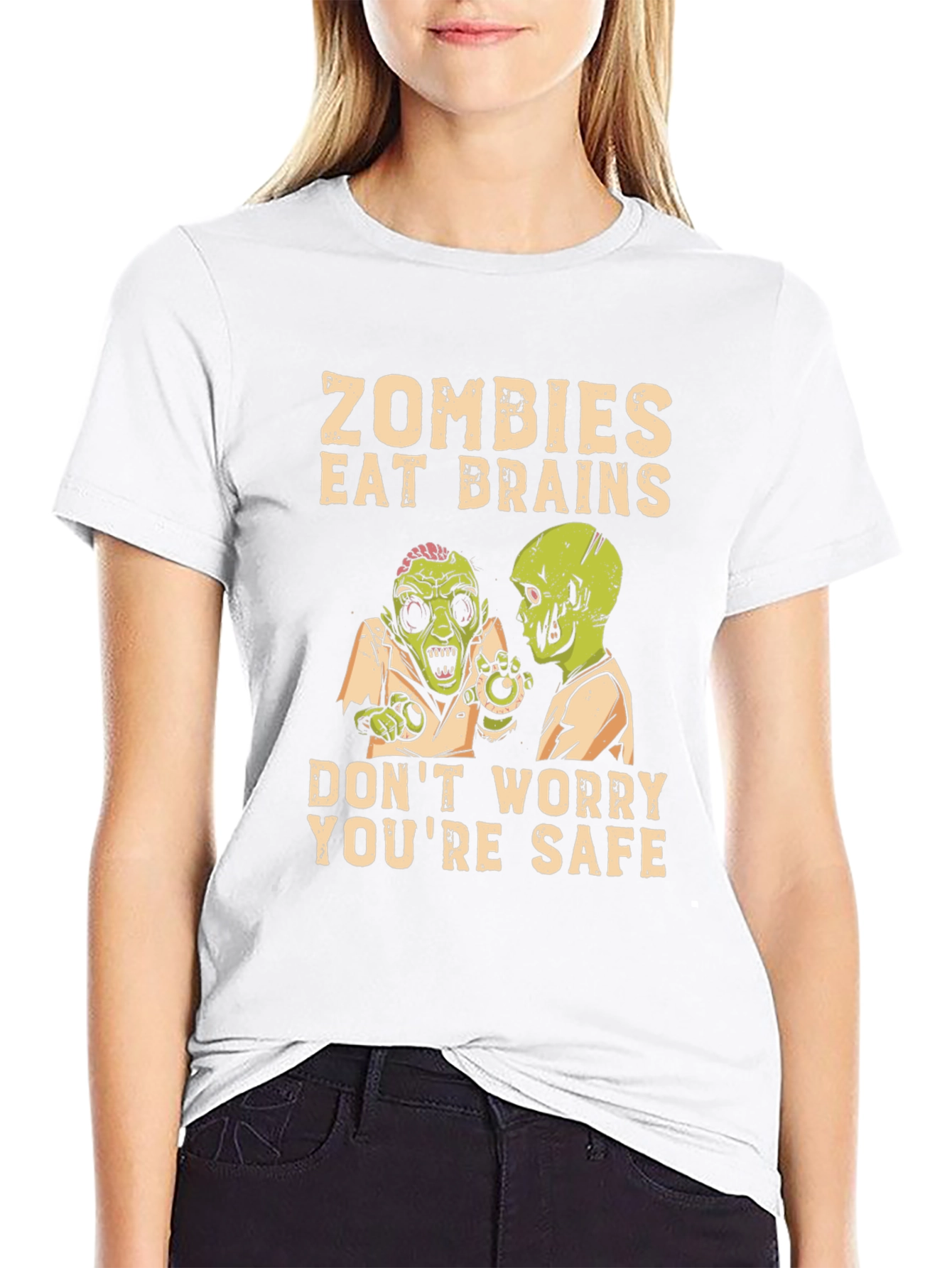 Zombies Eat Brains Graphic Tee - Halloween Humor