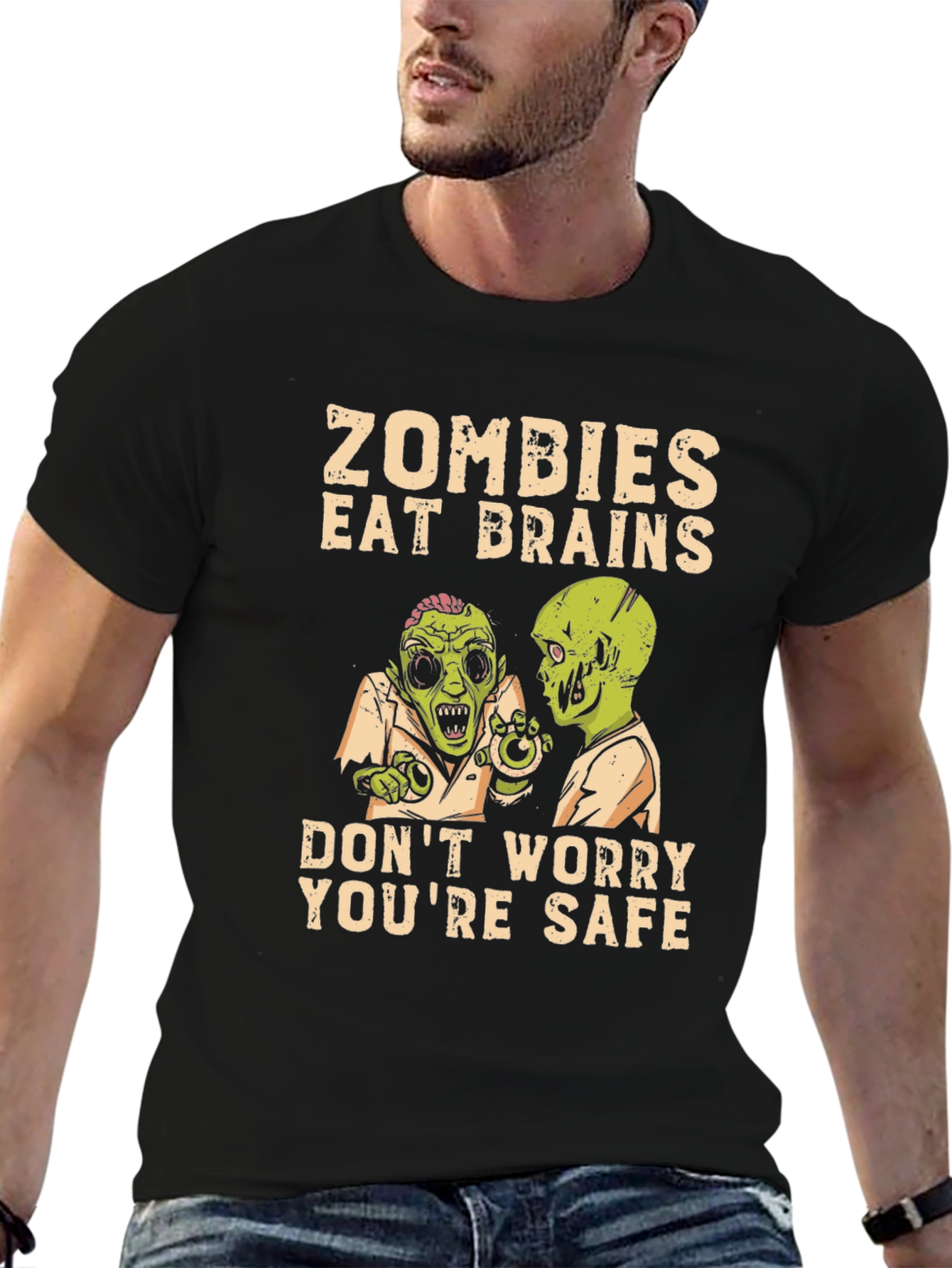 Zombies Eat Brains Graphic Tee - Halloween Humor