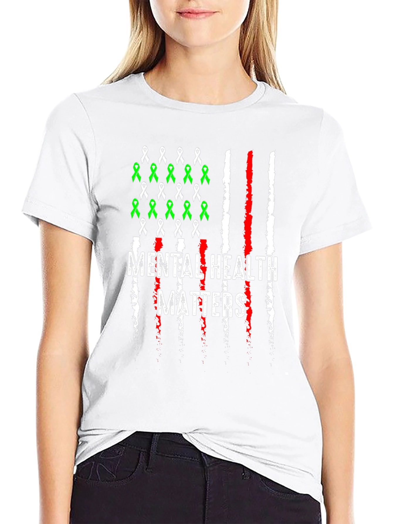 Mental Health Matters T-Shirt - American Flag Ribbon Design