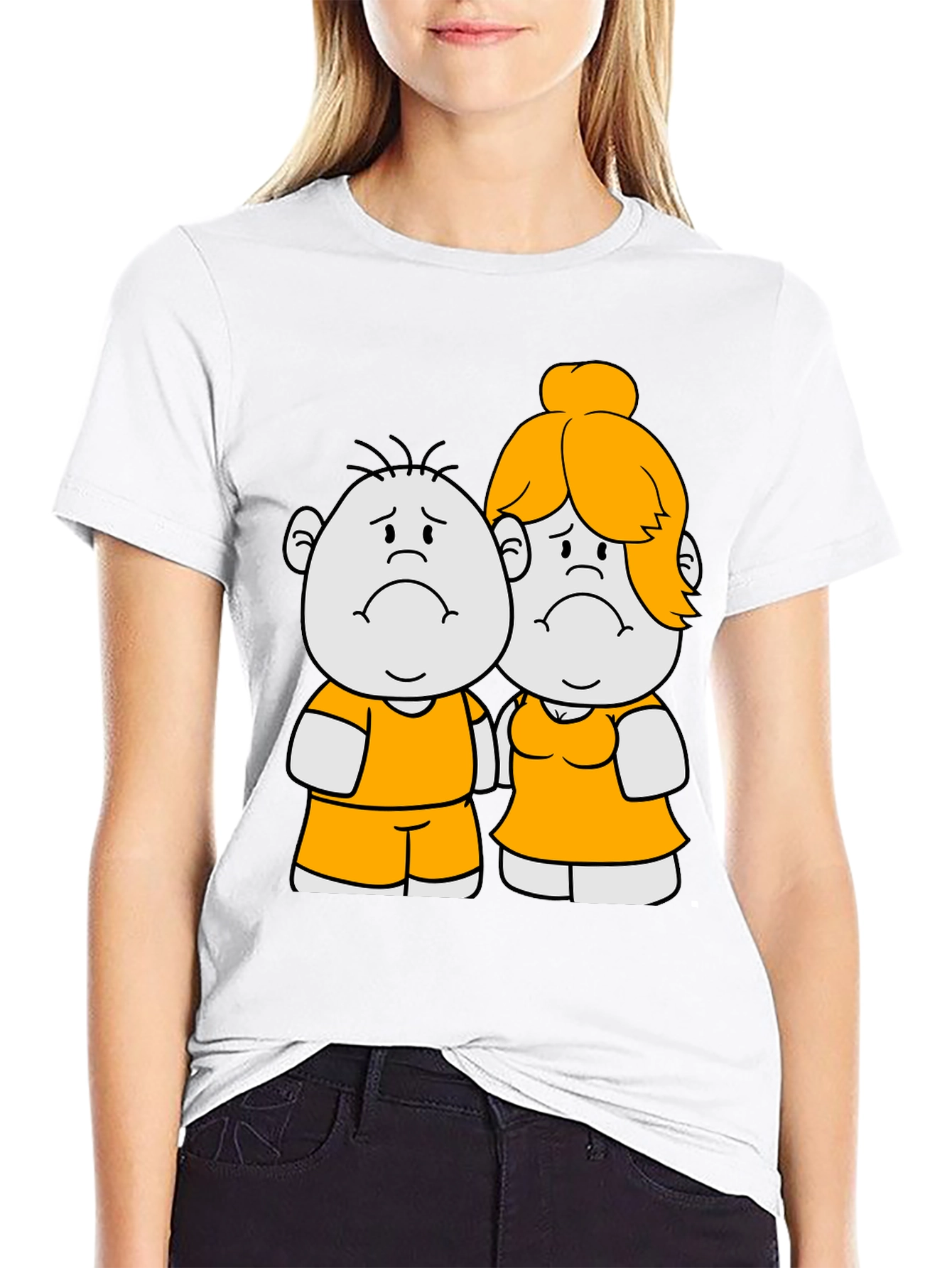 Cartoon Couple Graphic Tee - Black