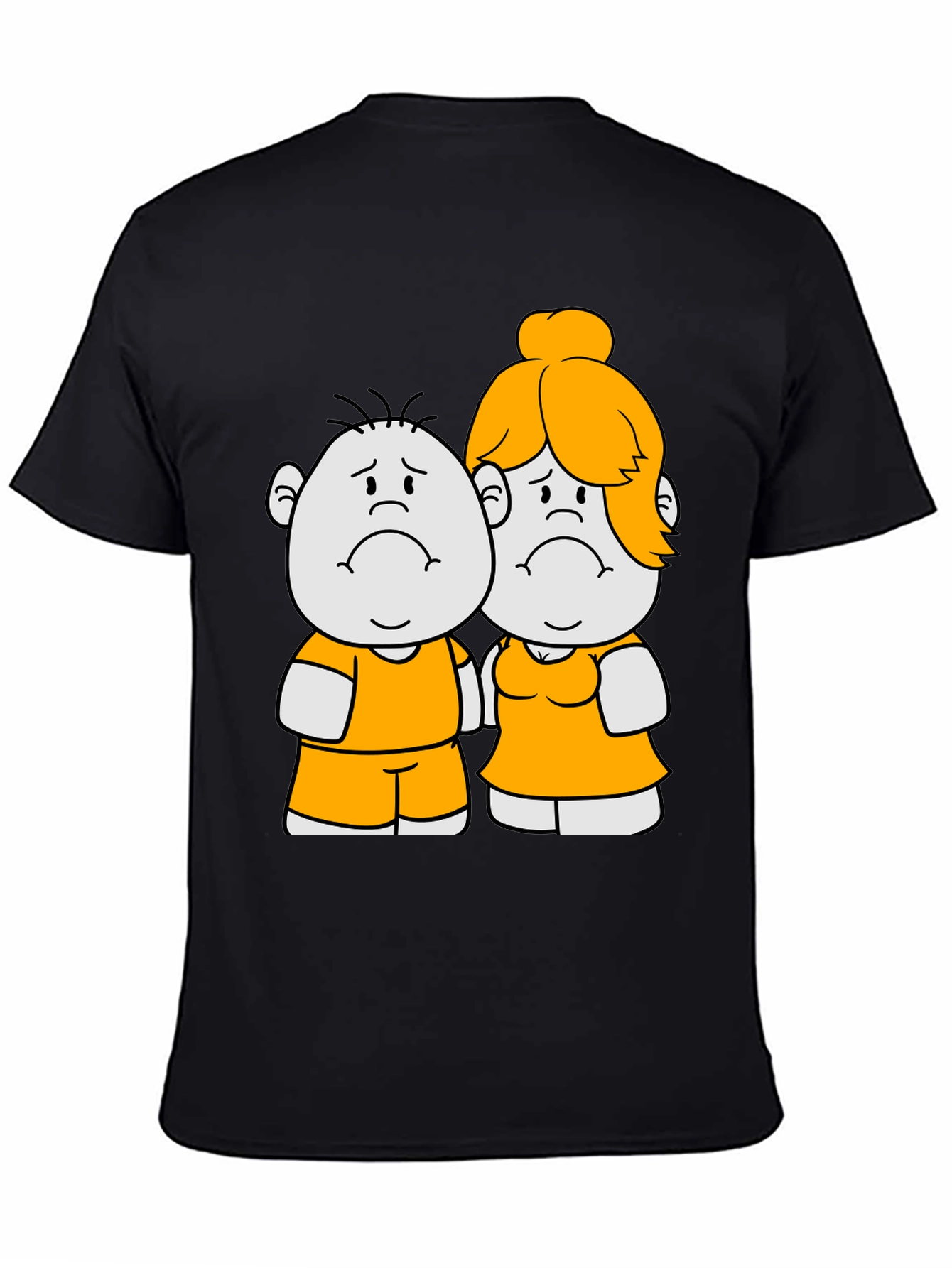Cartoon Couple Graphic Tee - Black