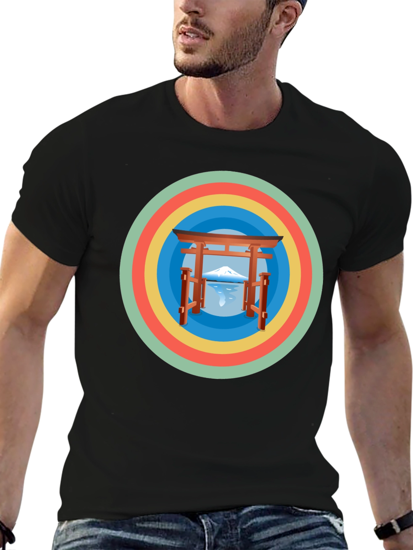 Retro Japanese Graphic Tee - Mens Black T-Shirt