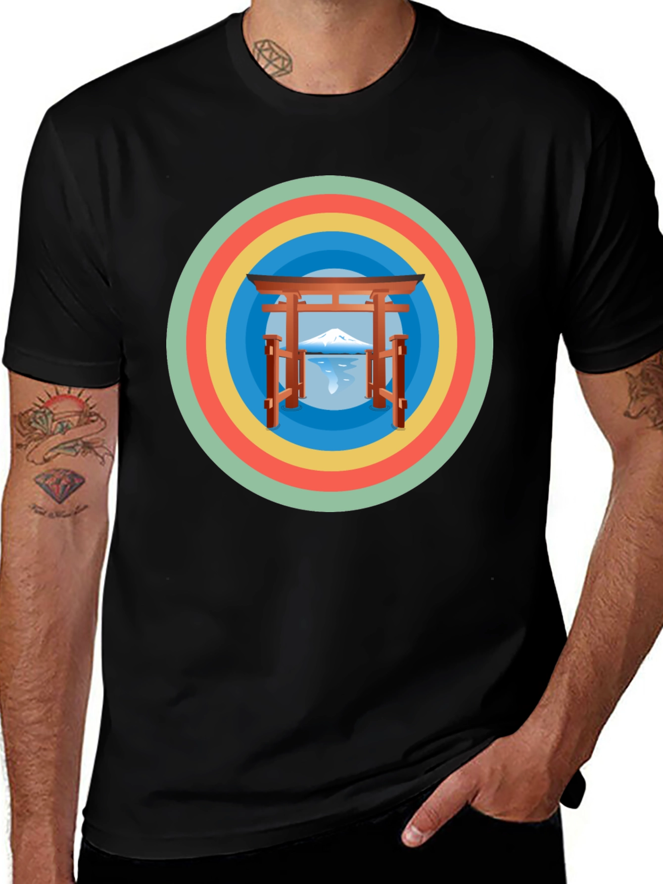 Retro Japanese Graphic Tee - Mens Black T-Shirt