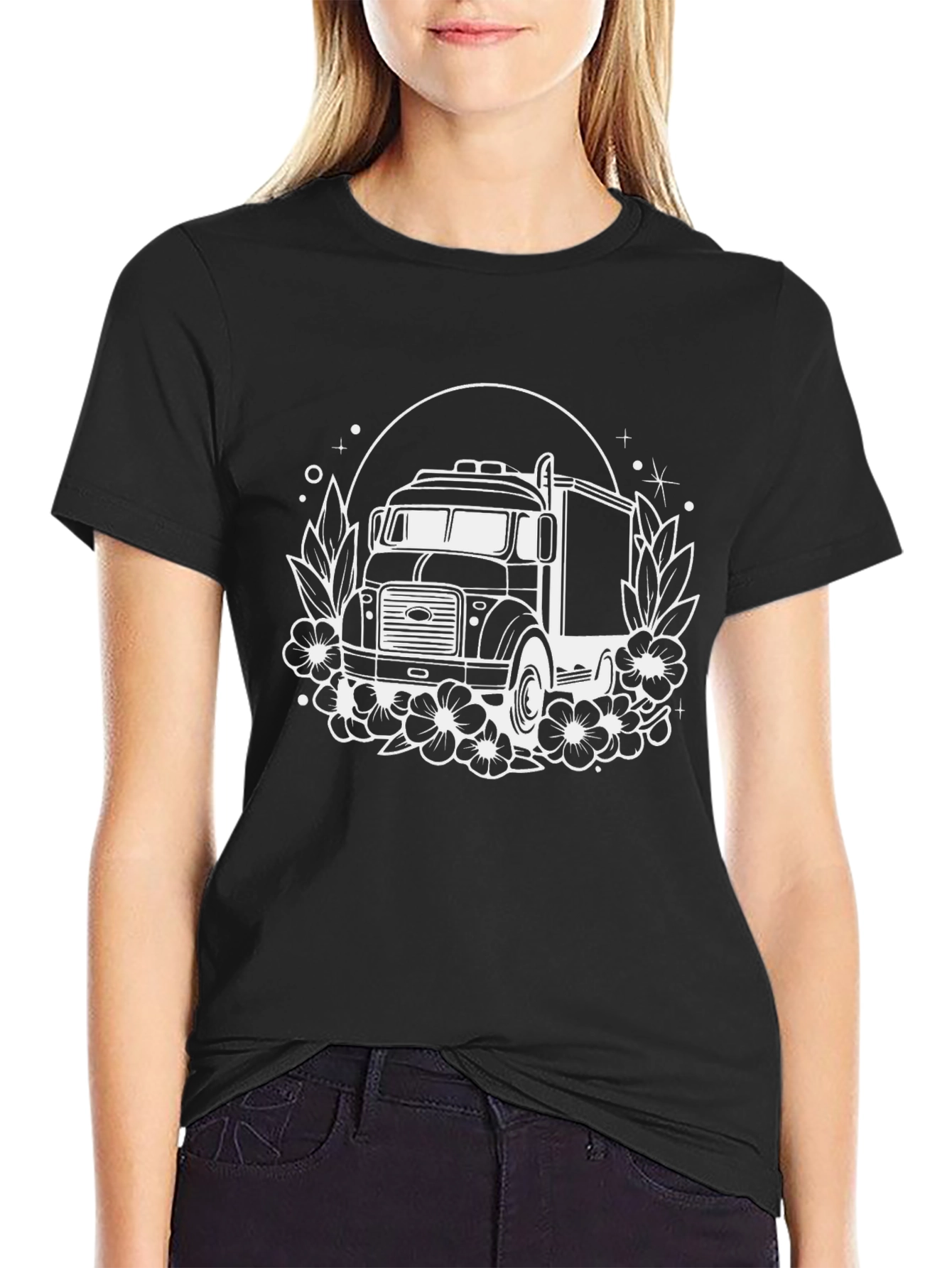 Truck & Floral Graphic T-Shirt