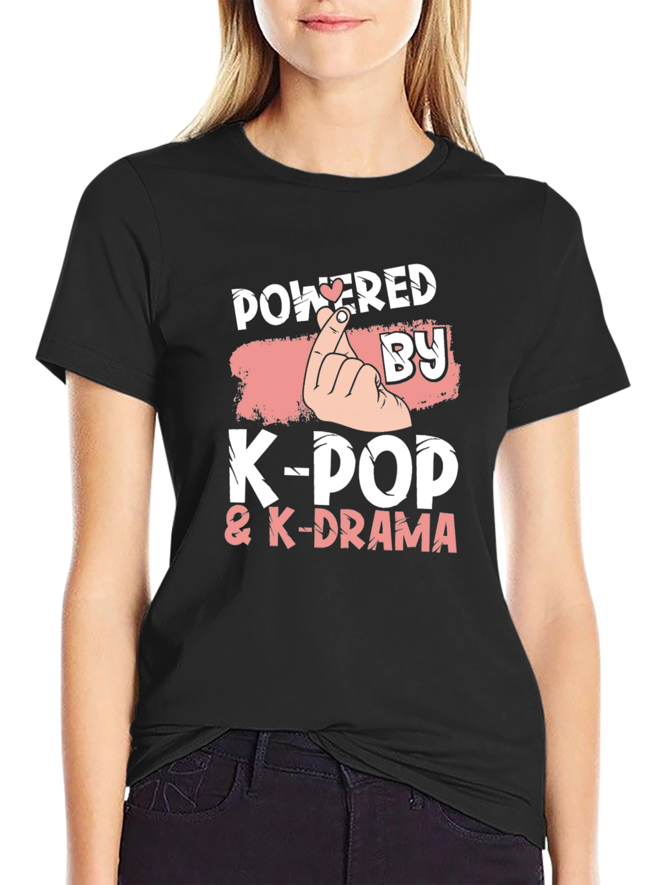 Powered by K-Pop & K-Drama Black T-Shirt