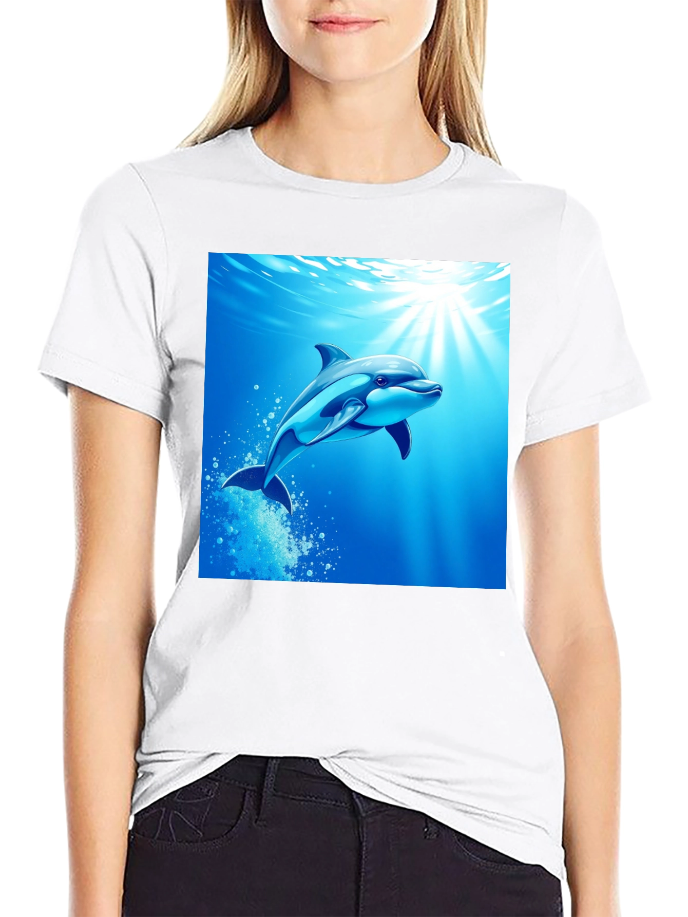 Dolphin Graphic Print Black T-Shirt