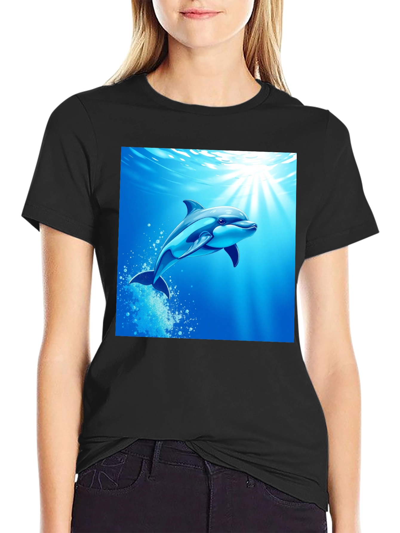 Dolphin Graphic Print Black T-Shirt