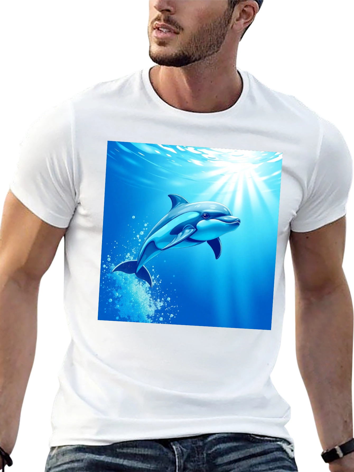 Dolphin Graphic Print Black T-Shirt