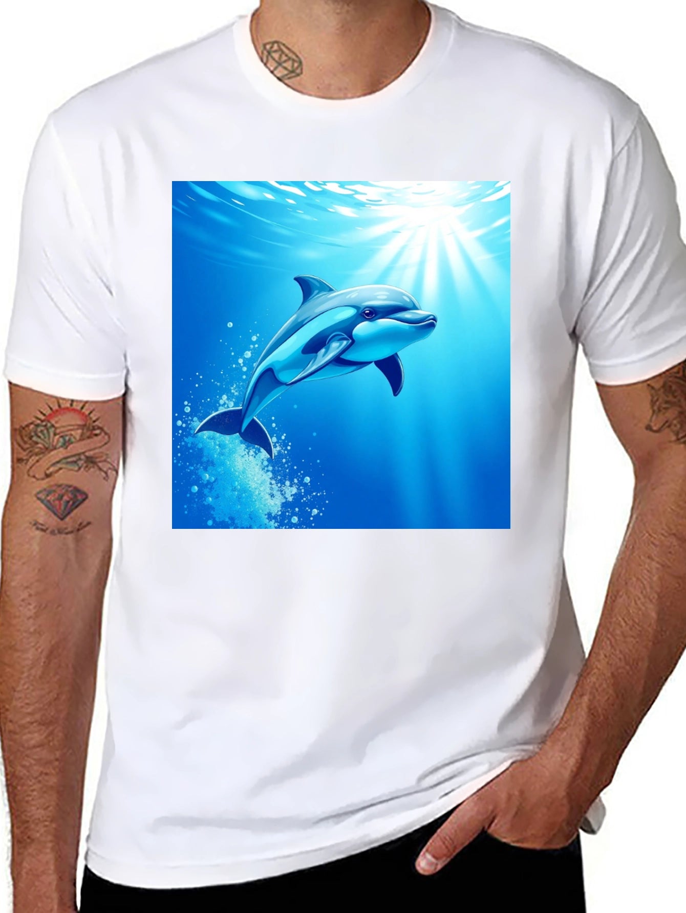 Dolphin Graphic Print Black T-Shirt