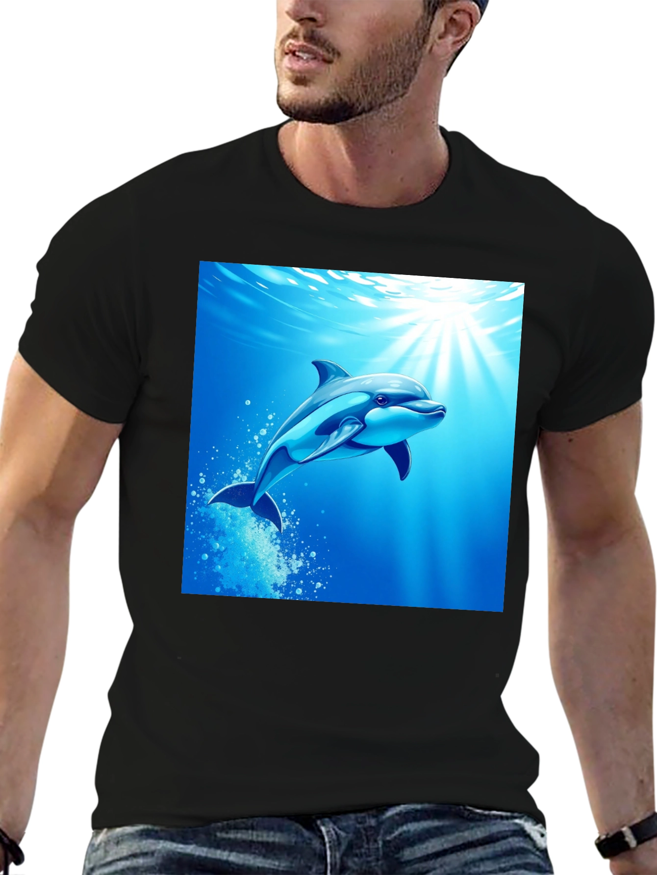 Dolphin Graphic Print Black T-Shirt