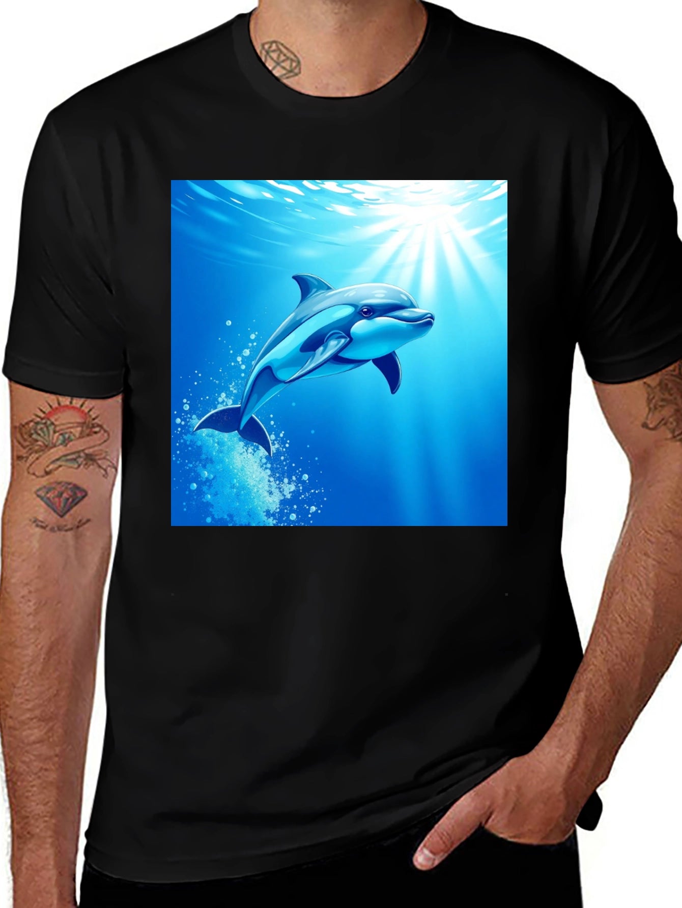 Dolphin Graphic Print Black T-Shirt