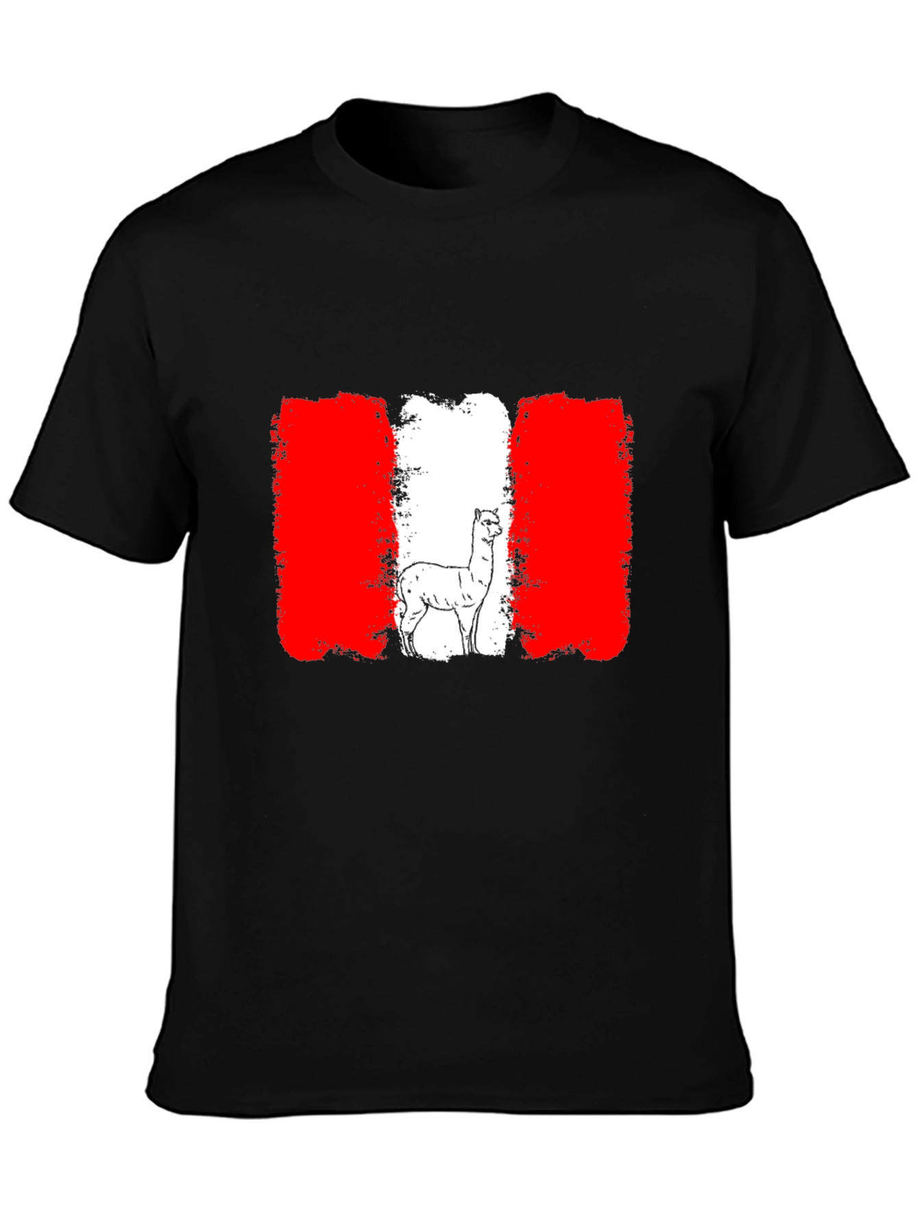 Peru Flag Alpaca Black T-Shirt