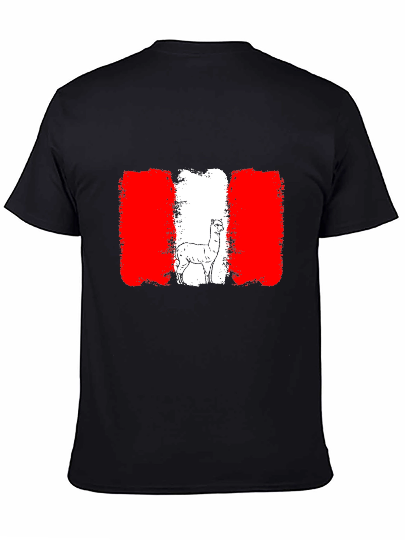 Peru Flag Alpaca Black T-Shirt