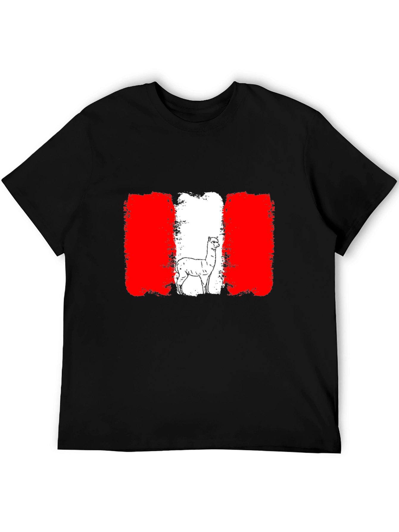 Peru Flag Alpaca Black T-Shirt