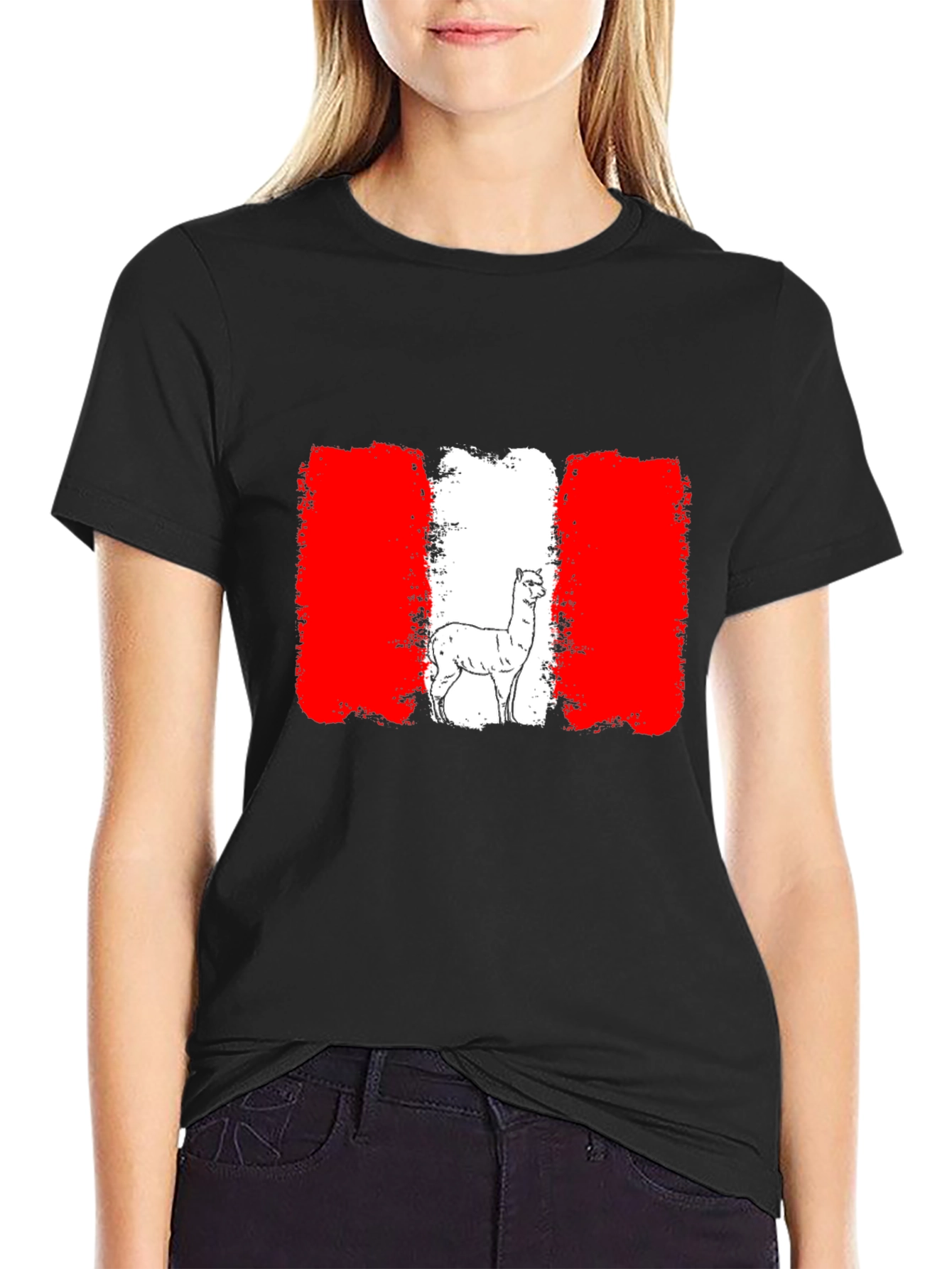 Peru Flag Alpaca Black T-Shirt