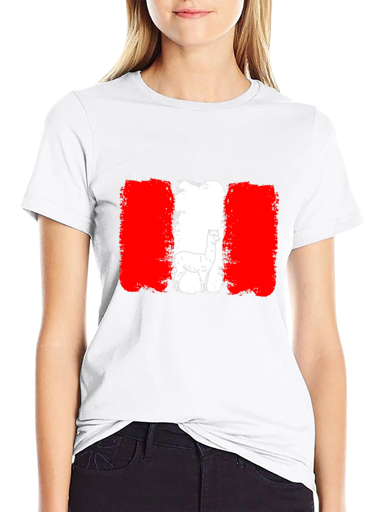 Peru Flag Alpaca Black T-Shirt