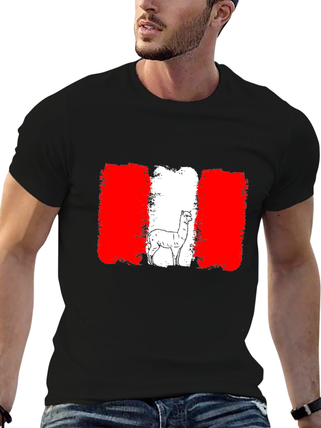 Peru Flag Alpaca Black T-Shirt