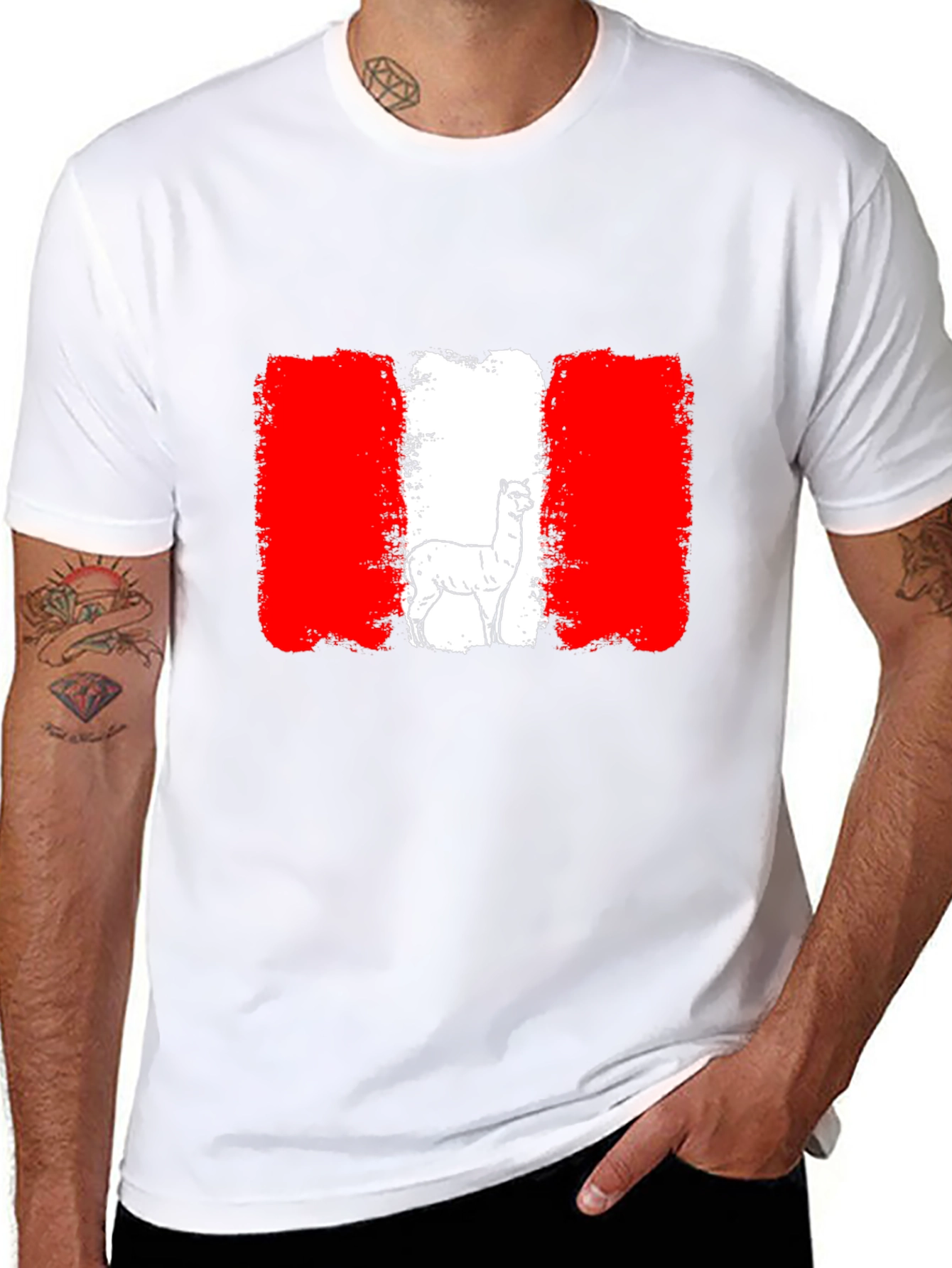 Peru Flag Alpaca Black T-Shirt