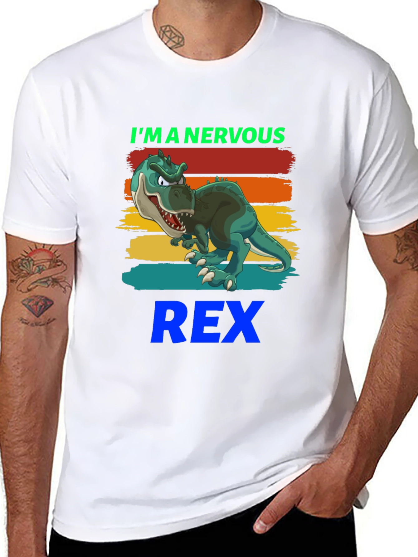 Nervous Rex T-Shirt - Cartoon Dinosaur Tee