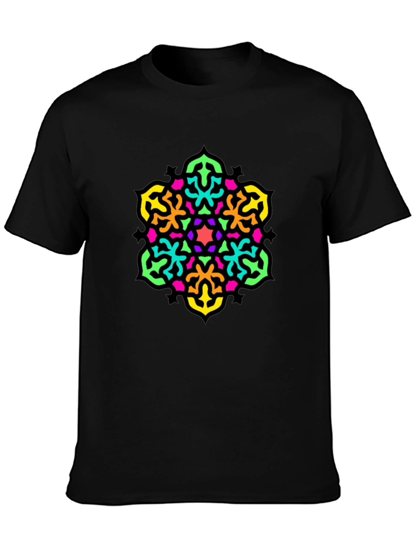 Vibrant Geometric Mandala Graphic Tee - Black