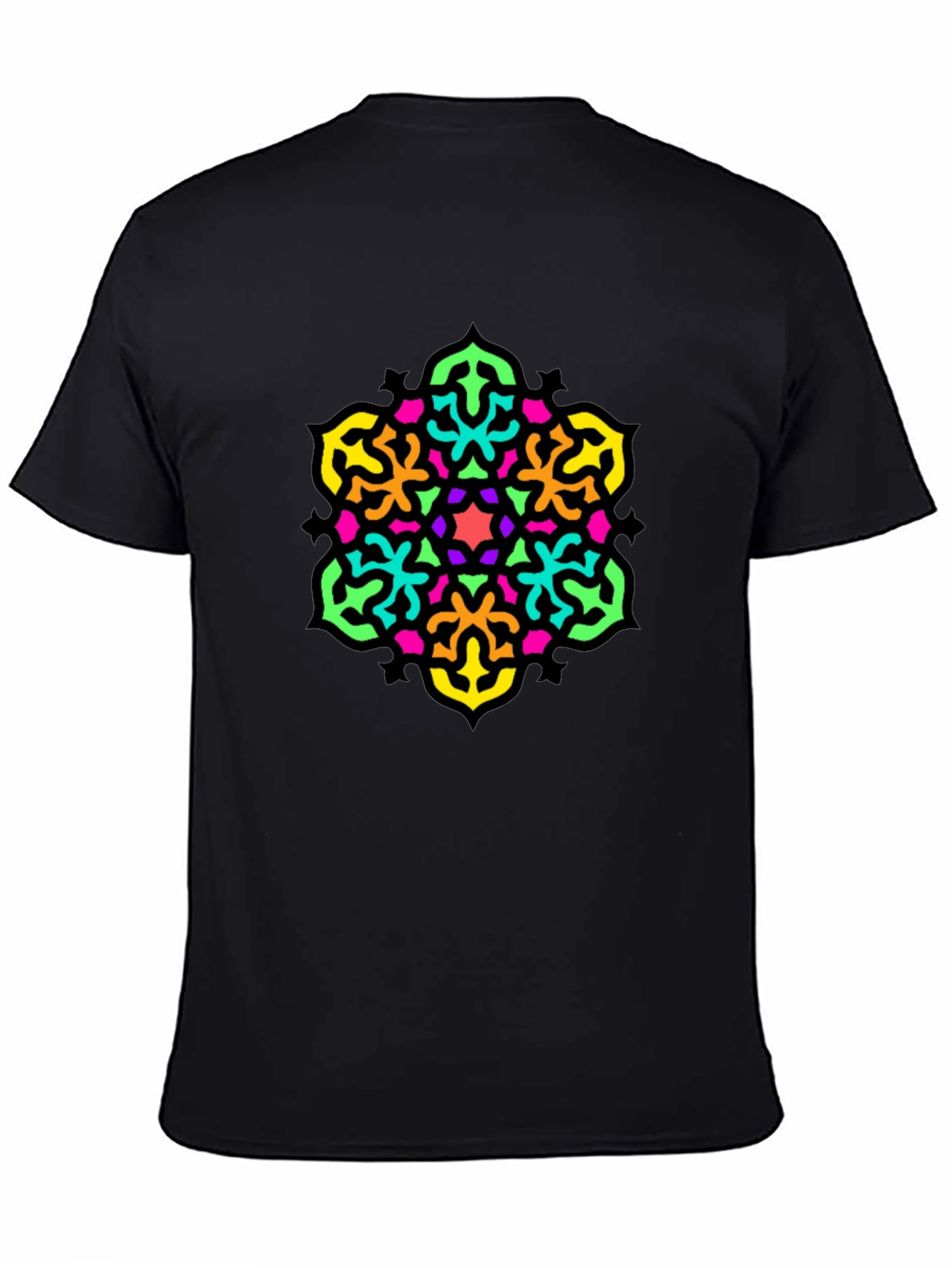Vibrant Geometric Mandala Graphic Tee - Black