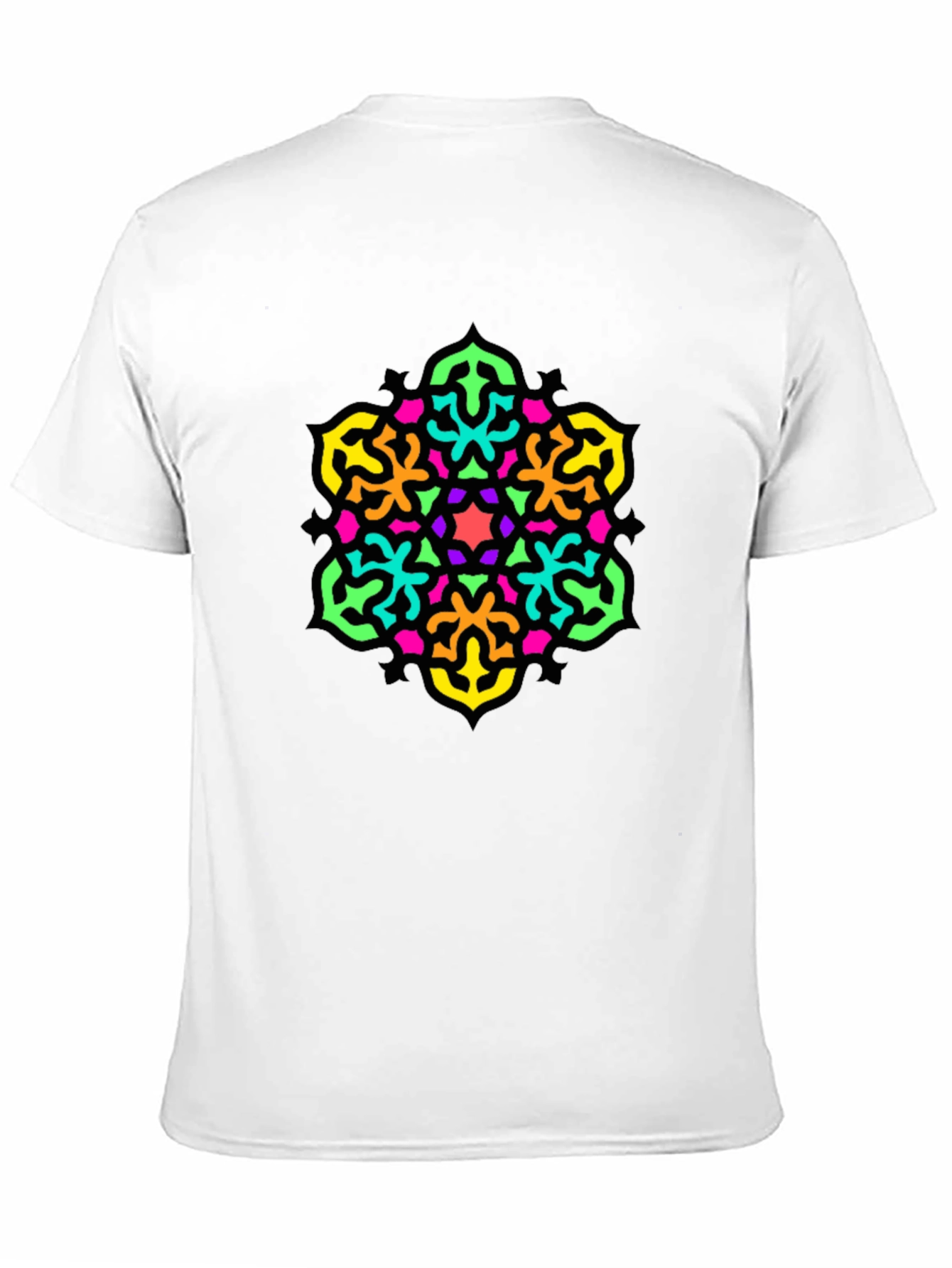 Vibrant Geometric Mandala Graphic Tee - Black