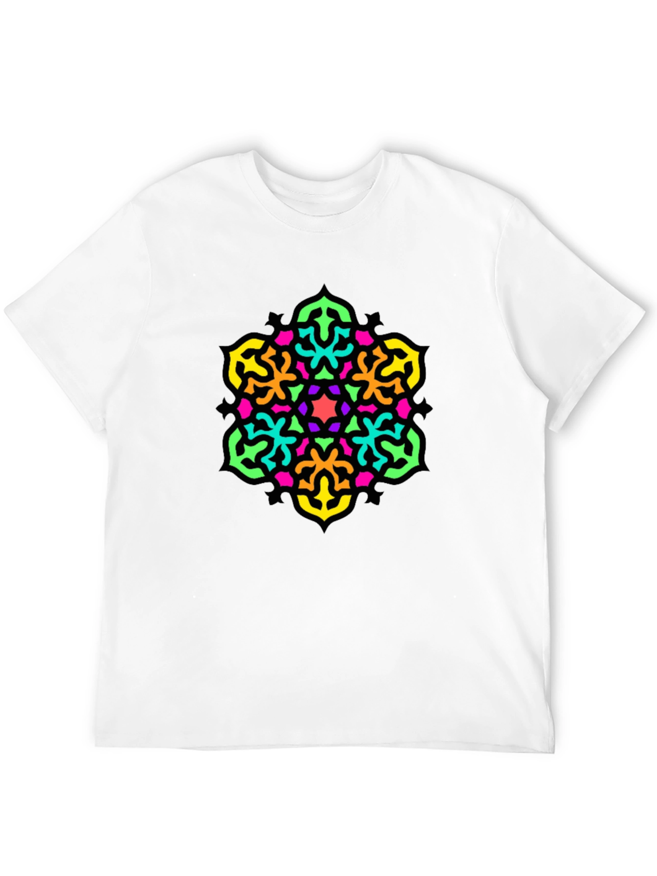 Vibrant Geometric Mandala Graphic Tee - Black