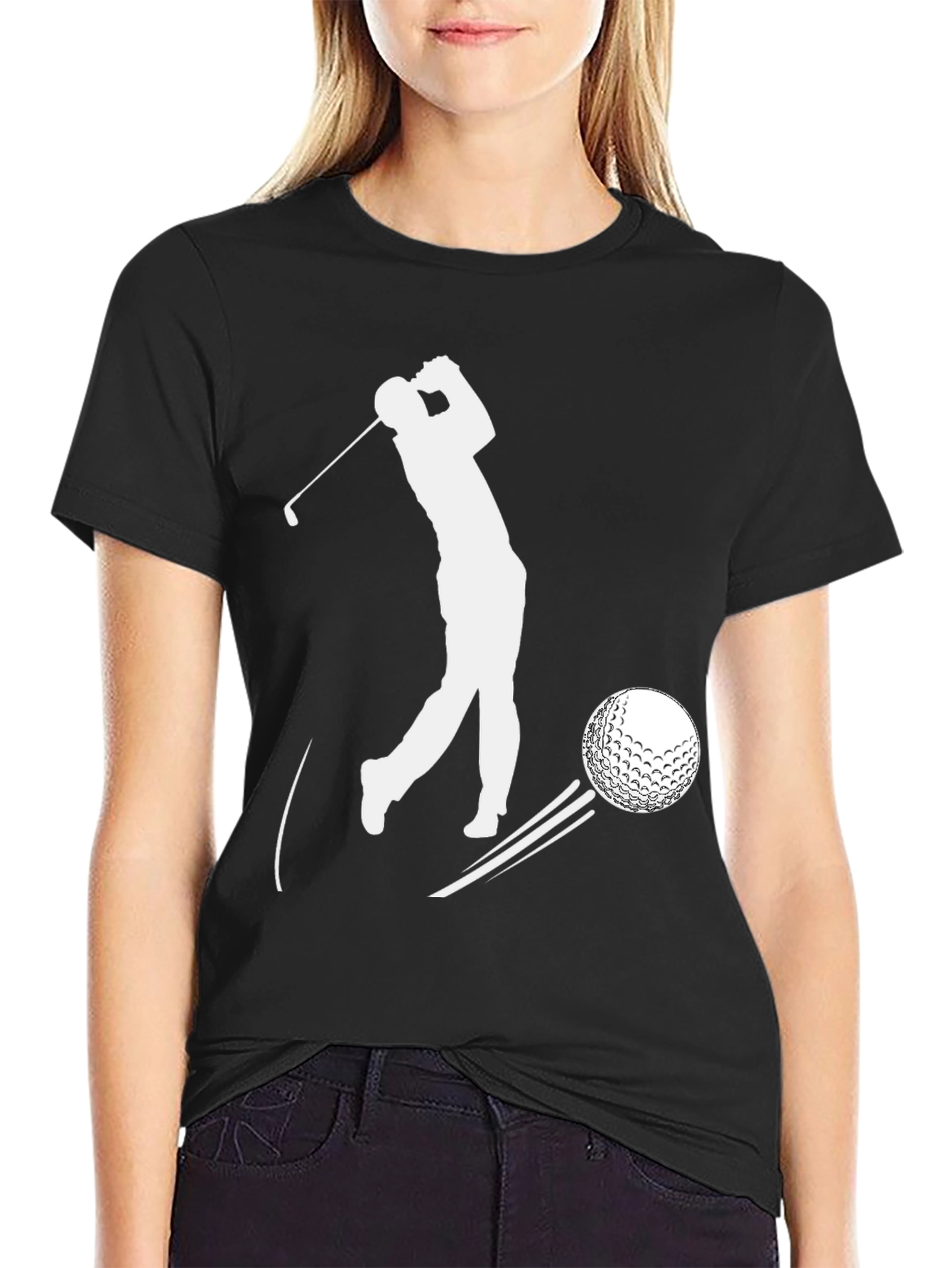 Golf Swing T-Shirt - Black Tee with Golfer Design