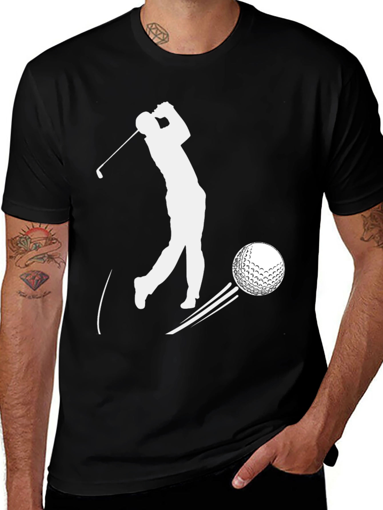 Golf Swing T-Shirt - Black Tee with Golfer Design
