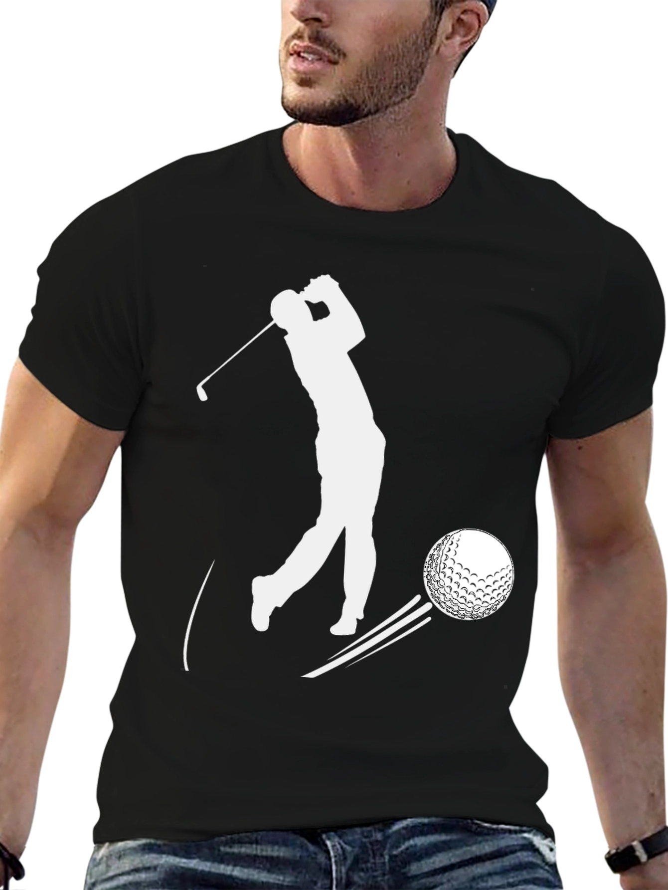 Golf Swing T-Shirt - Black Tee with Golfer Design