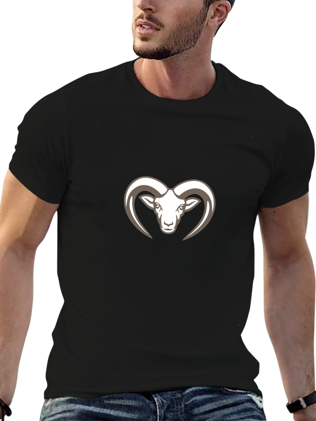 Black T-Shirt with Ram Head Graphic