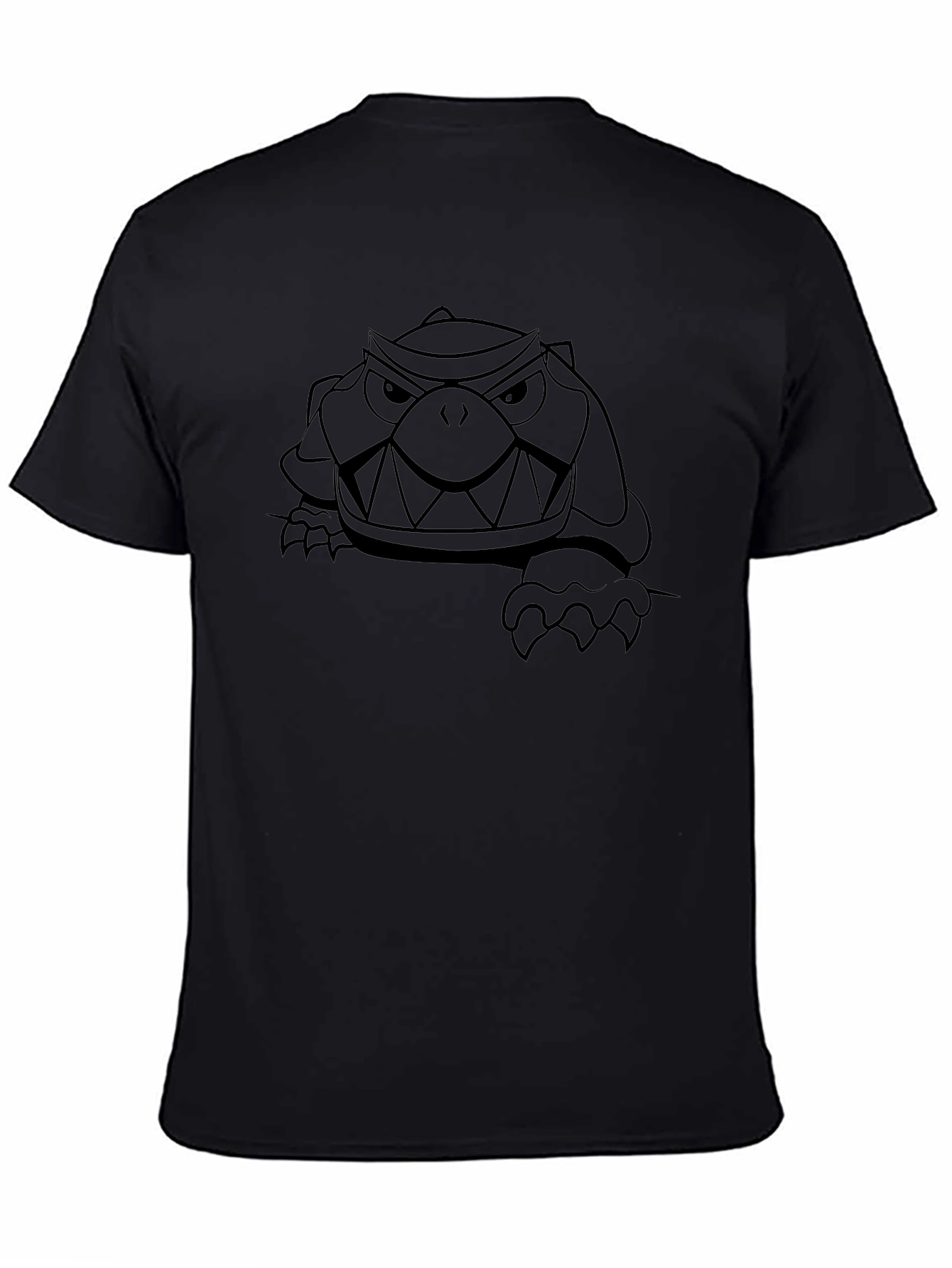 Mens Black T-Shirt with Cartoon Turtle Graphic