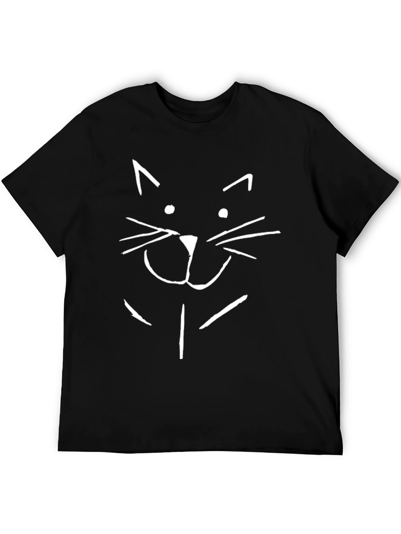 Fun Cat Face Graphic T-Shirt - Black Cotton Tee