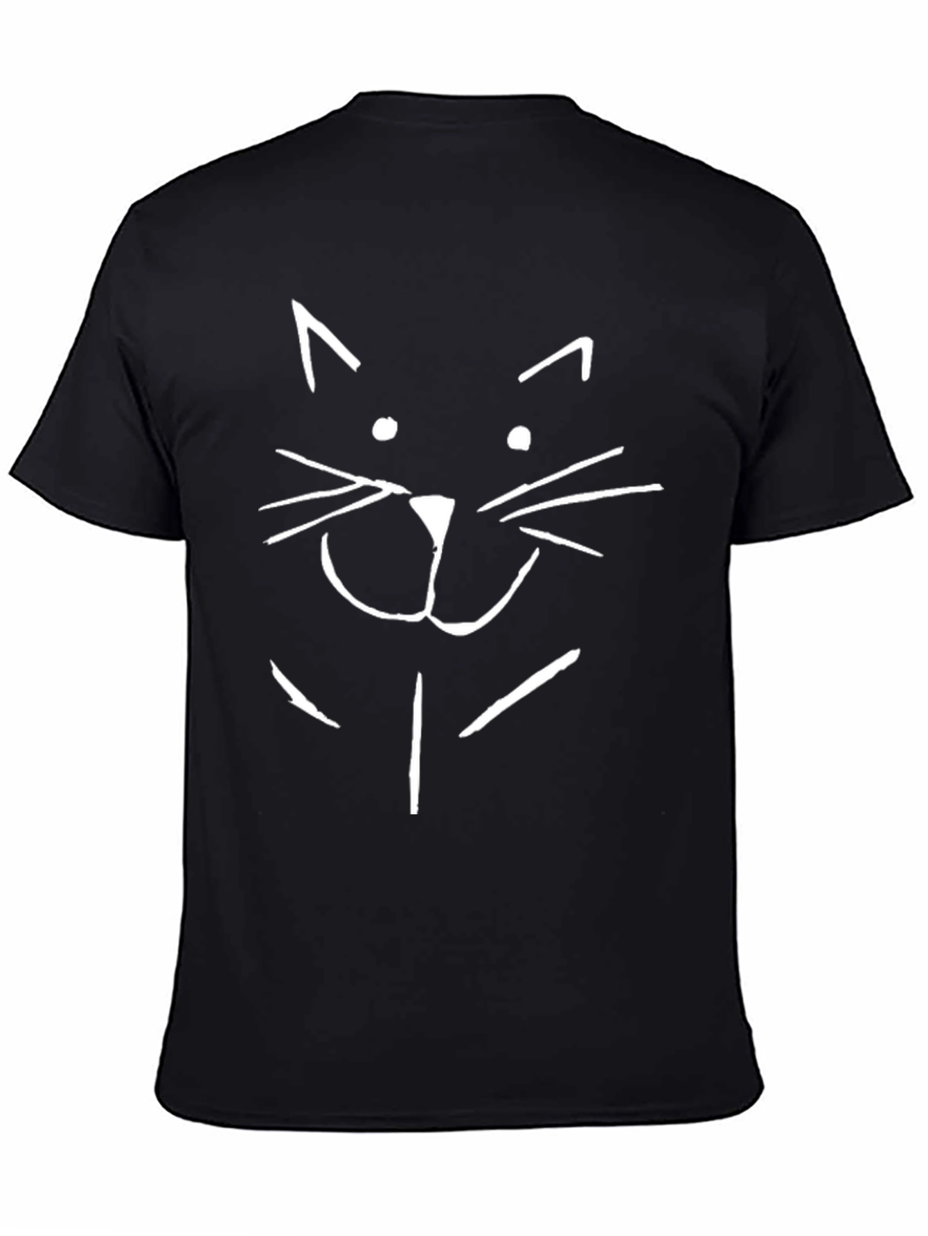 Fun Cat Face Graphic T-Shirt - Black Cotton Tee