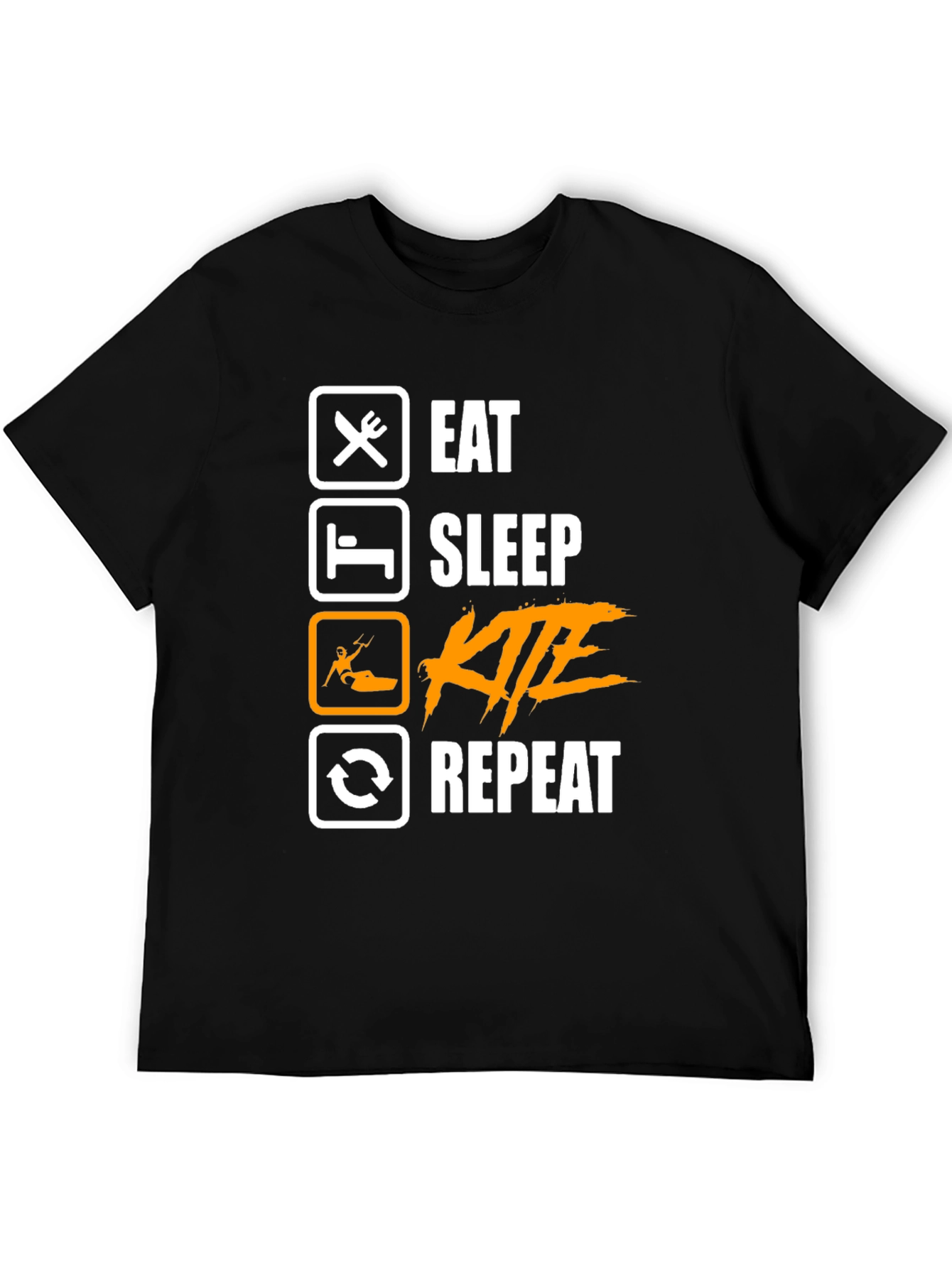 Eat Sleep Kite Repeat - Black Graphic T-Shirt
