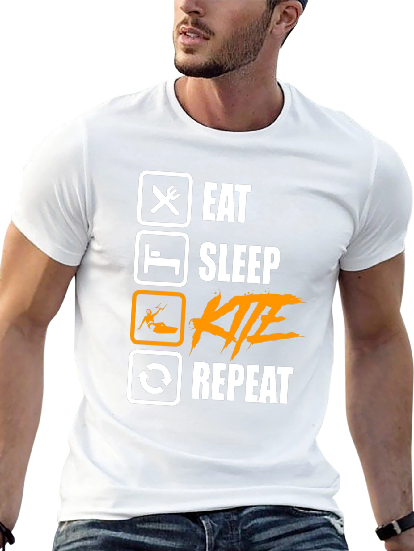 Eat Sleep Kite Repeat - Black Graphic T-Shirt