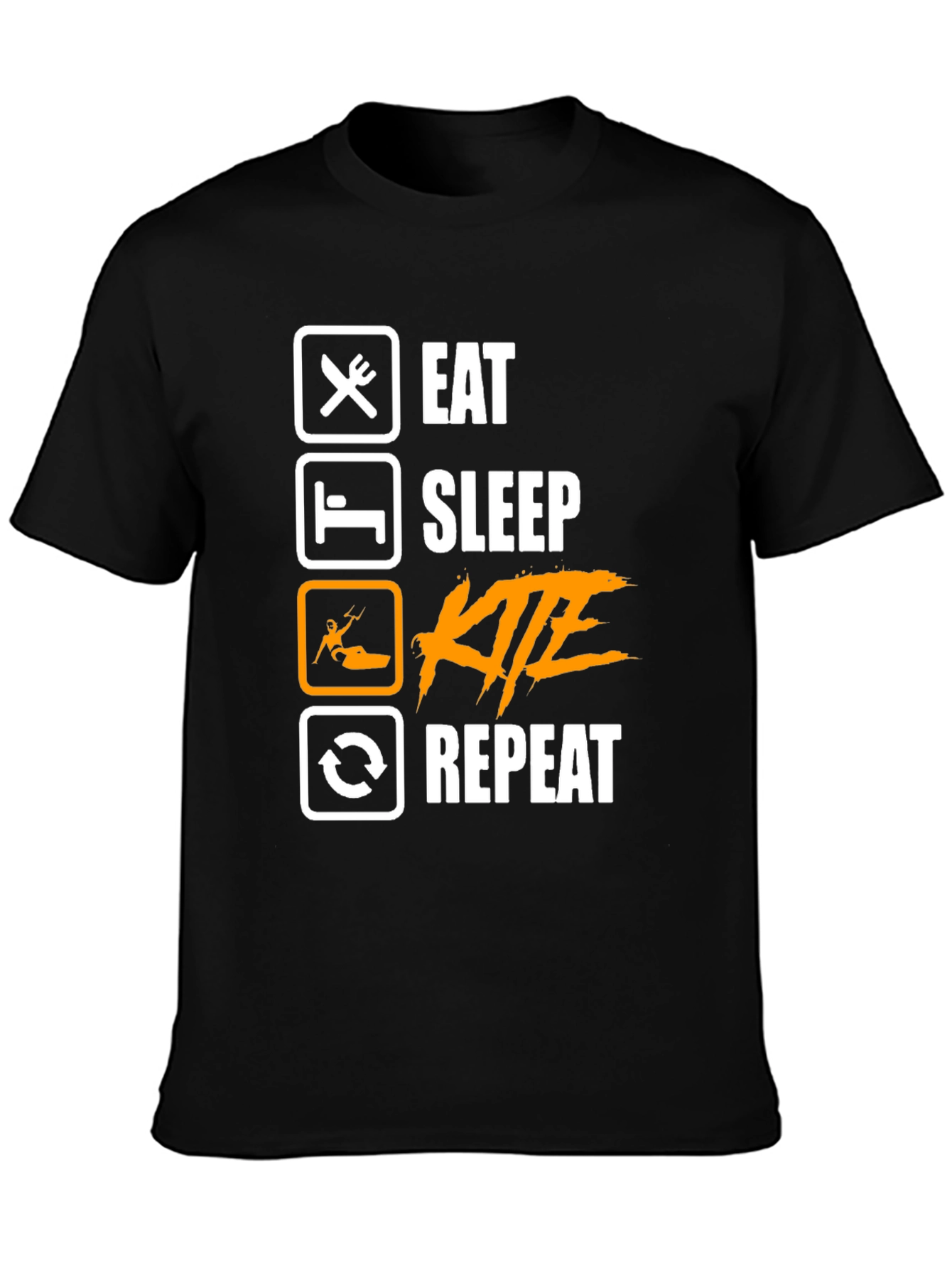 Eat Sleep Kite Repeat - Black Graphic T-Shirt