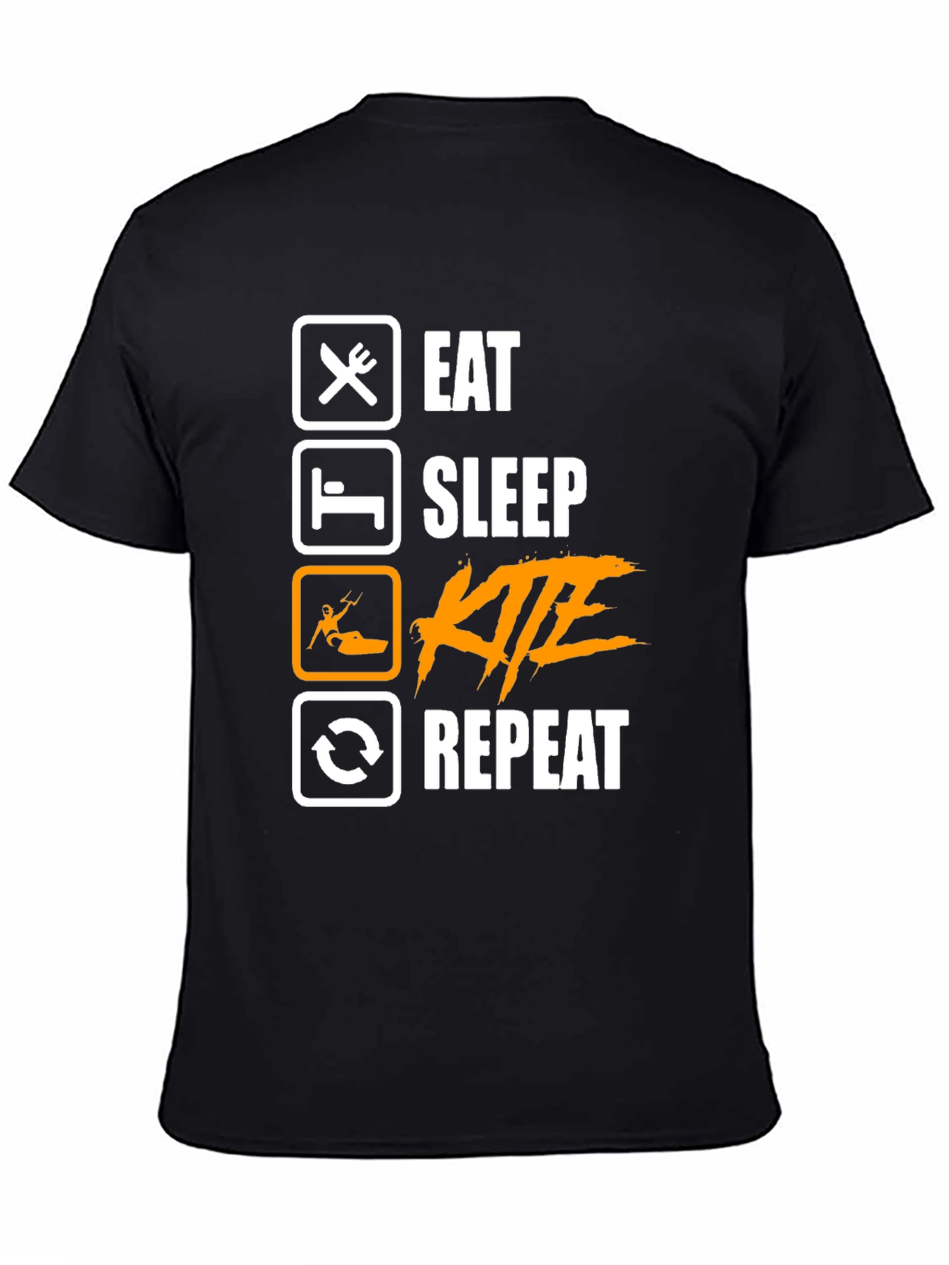 Eat Sleep Kite Repeat - Black Graphic T-Shirt
