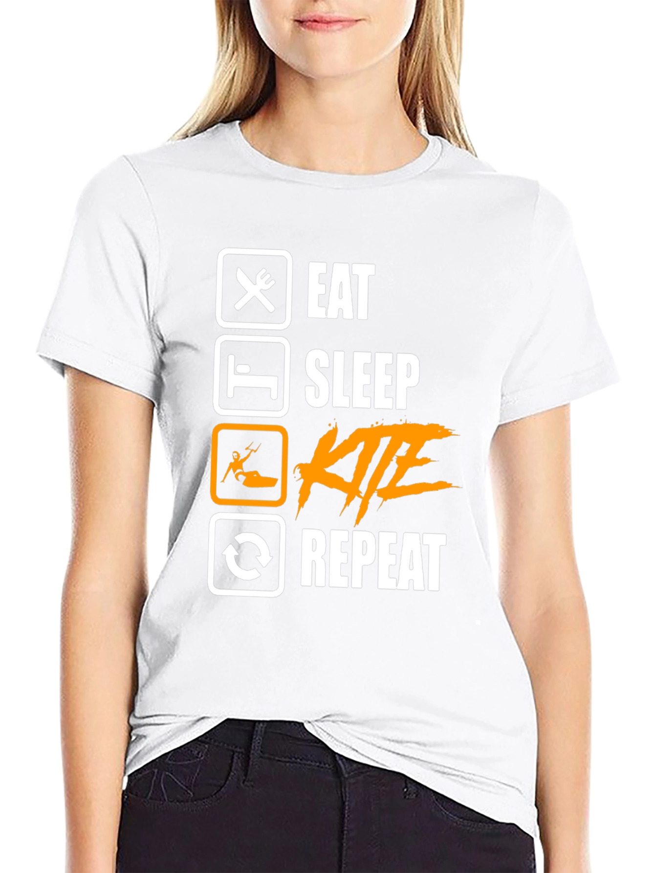 Eat Sleep Kite Repeat - Black Graphic T-Shirt