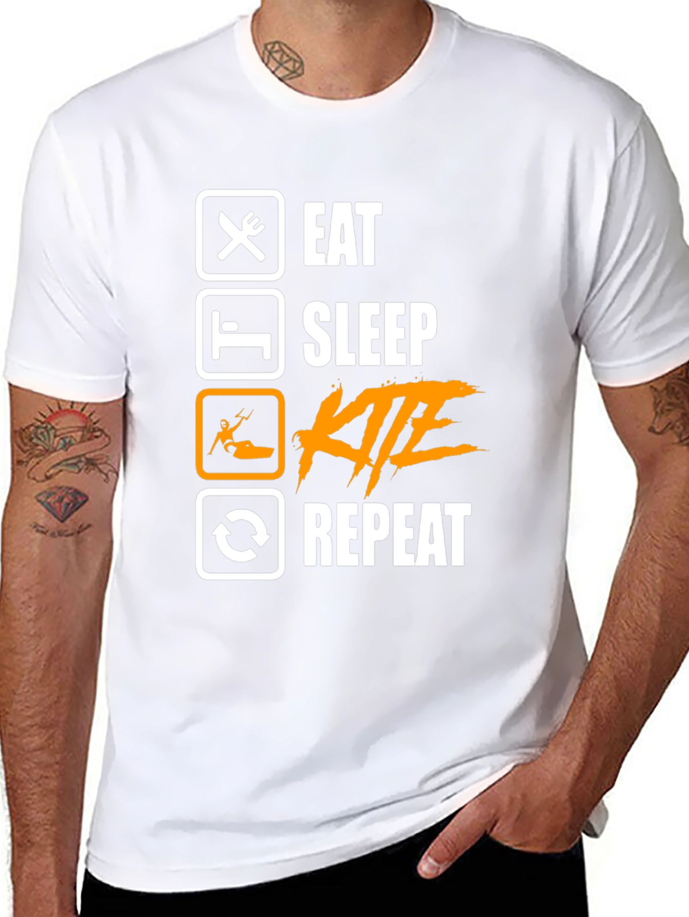 Eat Sleep Kite Repeat - Black Graphic T-Shirt