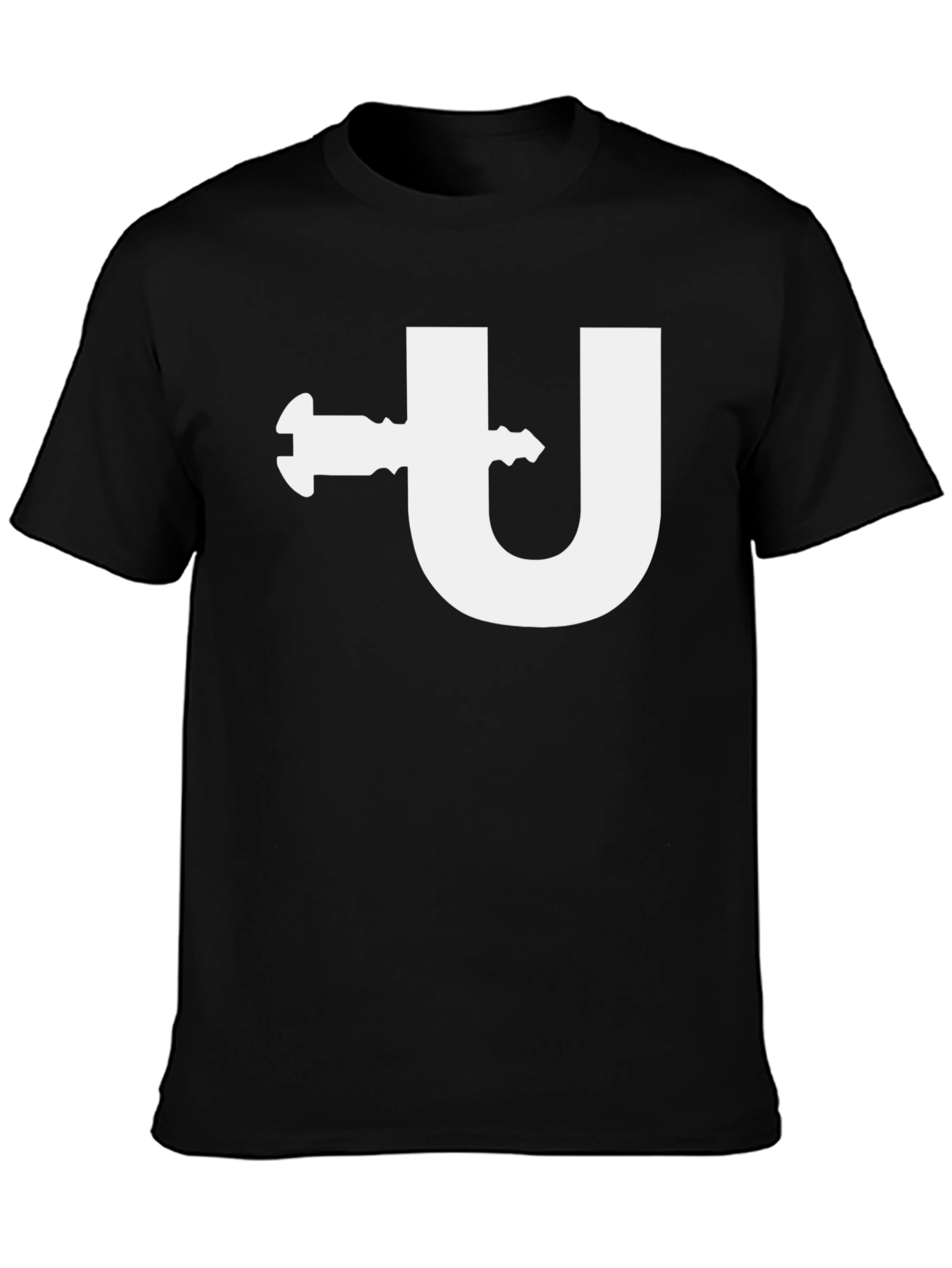 Modern Black T-Shirt with Letter U and Key Design