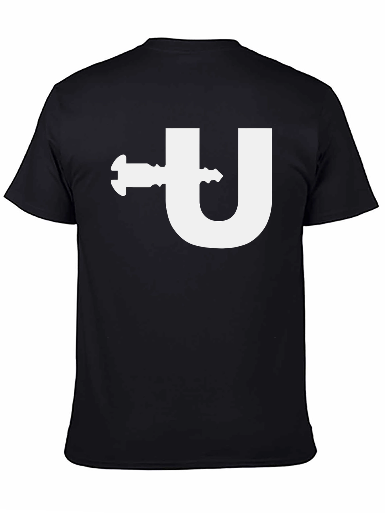 Modern Black T-Shirt with Letter U and Key Design