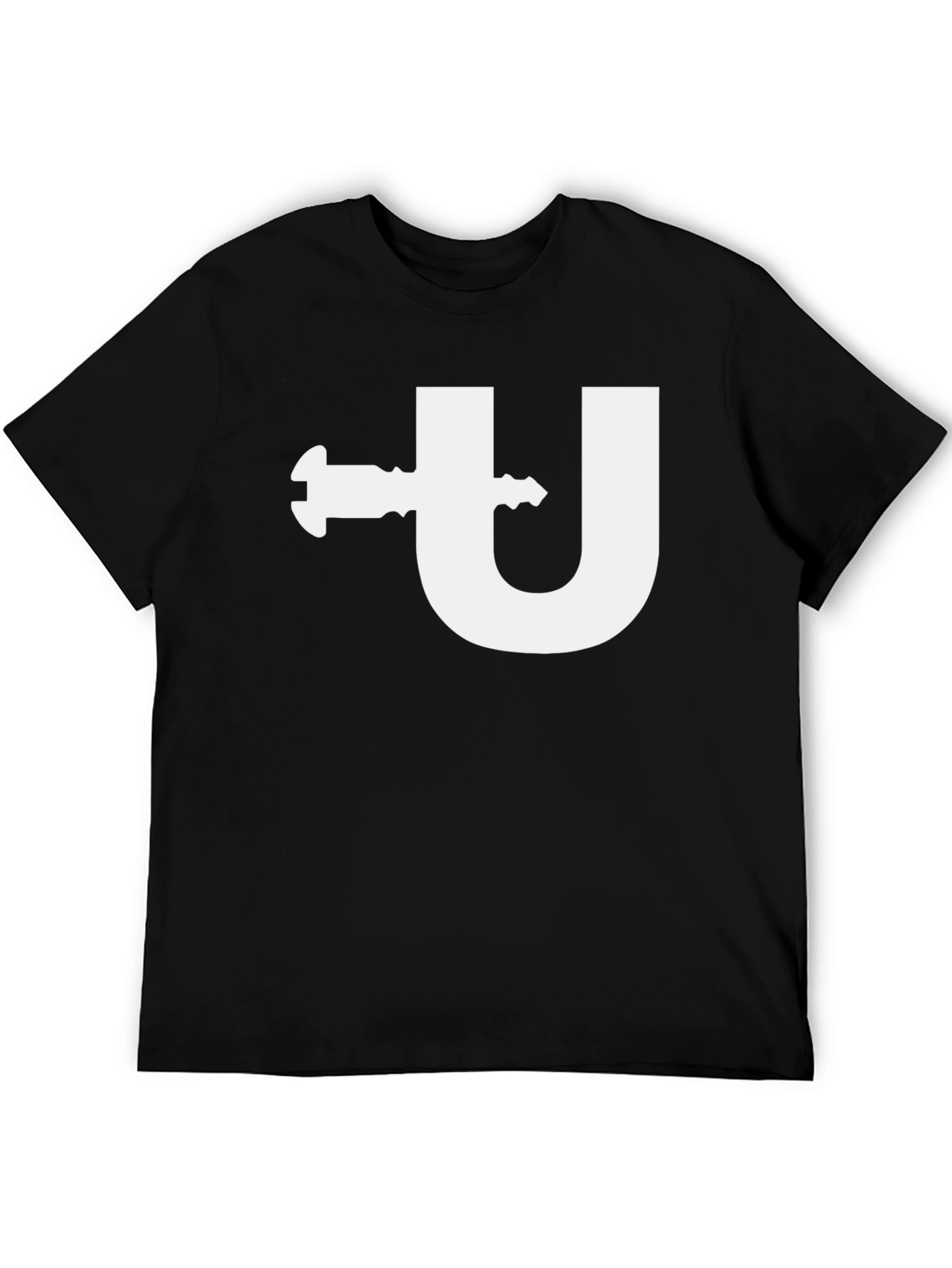 Modern Black T-Shirt with Letter U and Key Design