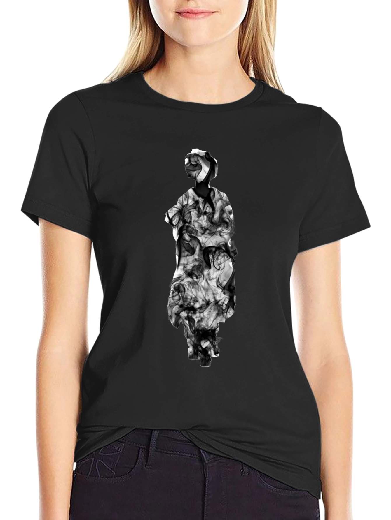 Smoke Statue Graphic Tee - Modern Black T-Shirt