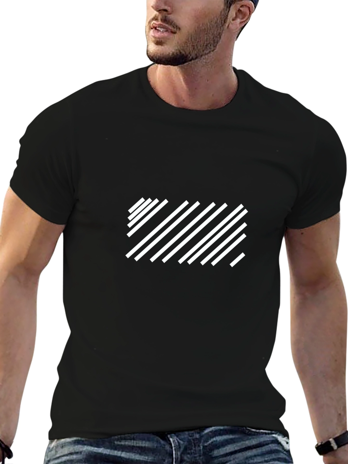 Modern Stripe Graphic Tee - Black