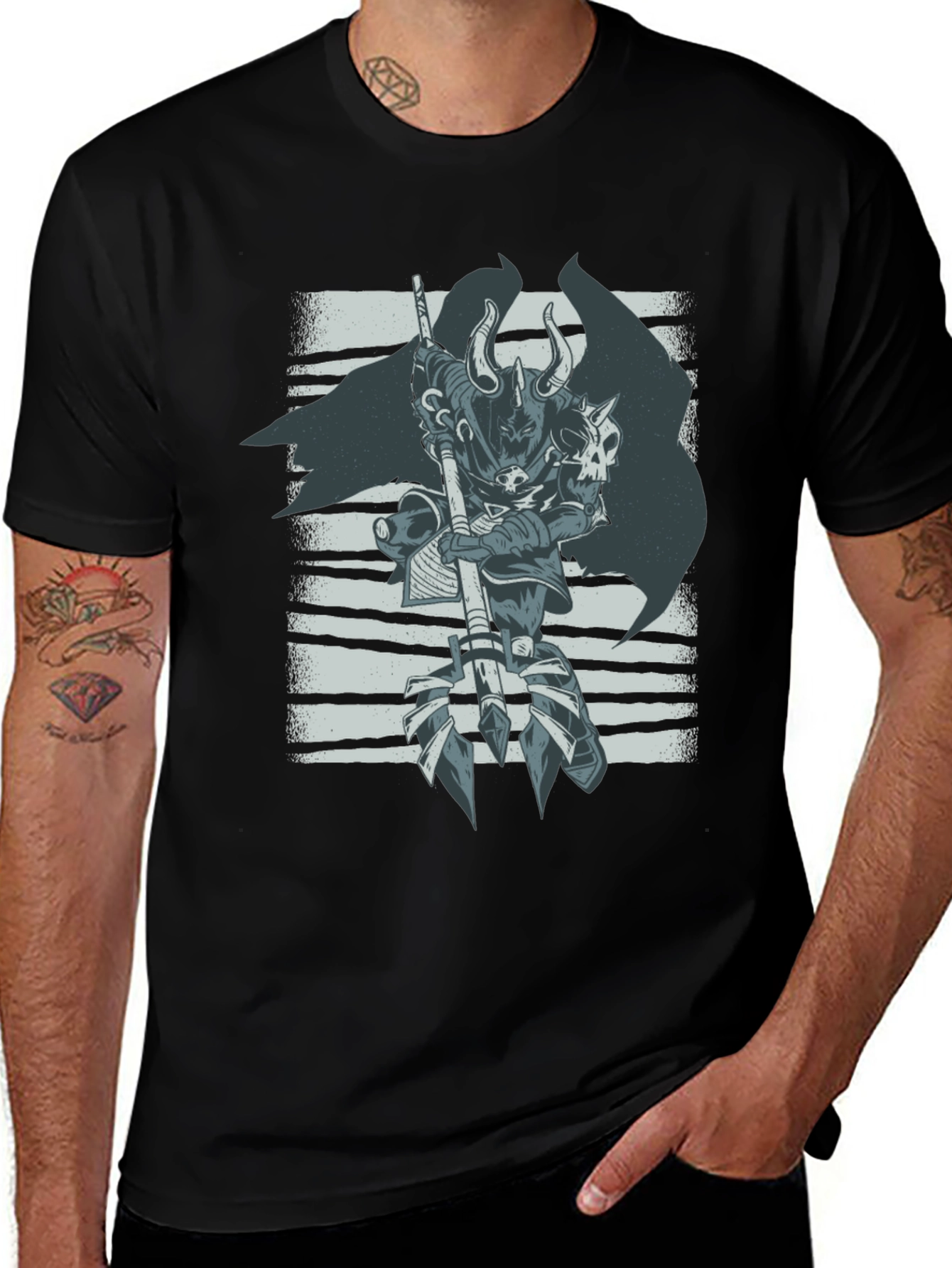 Warrior Graphic Print Black T-Shirt