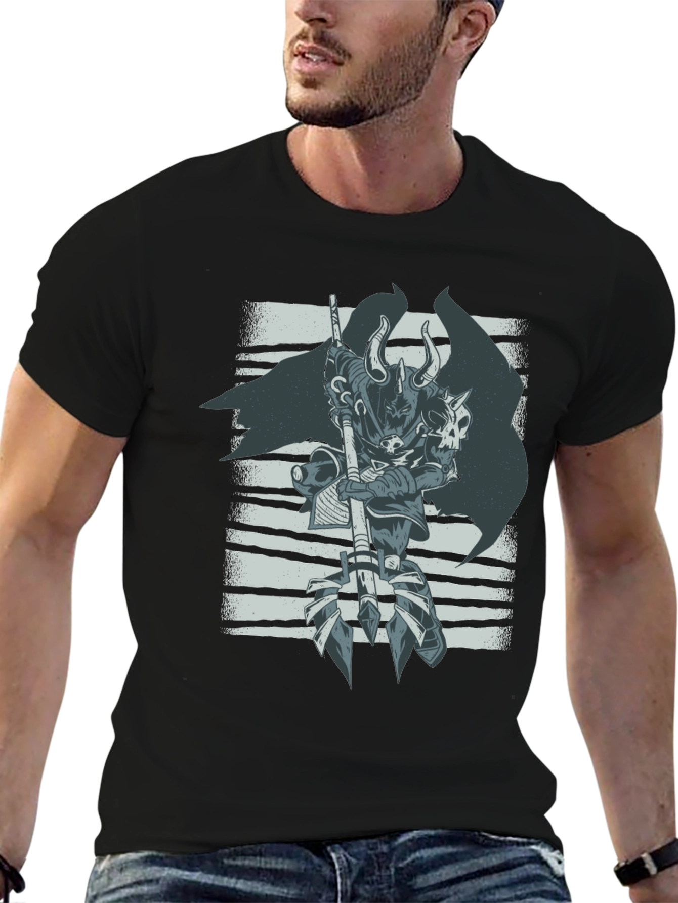 Warrior Graphic Print Black T-Shirt