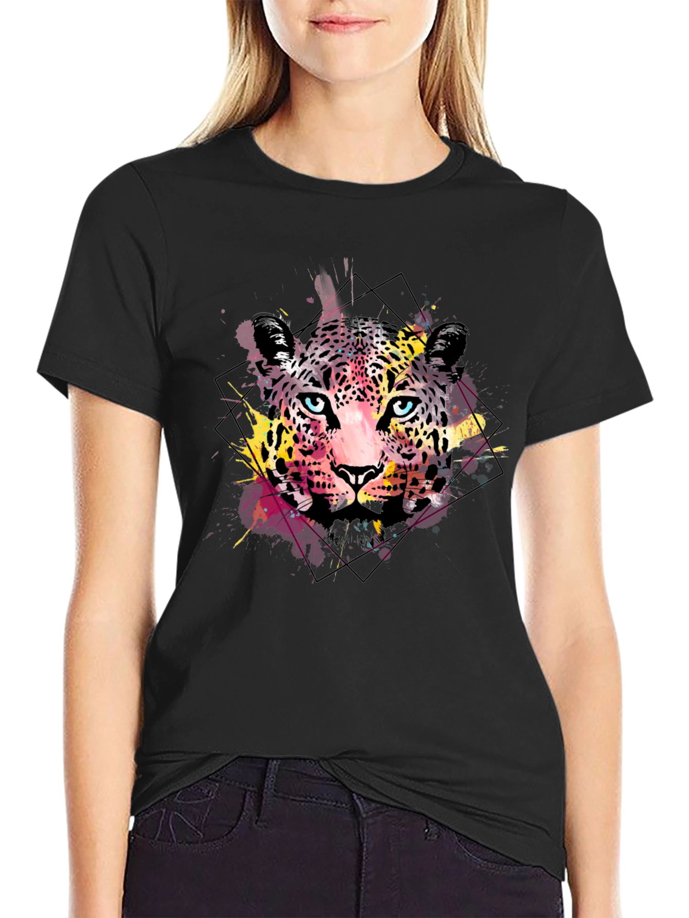 Abstract Leopard Print Mens Black T-Shirt