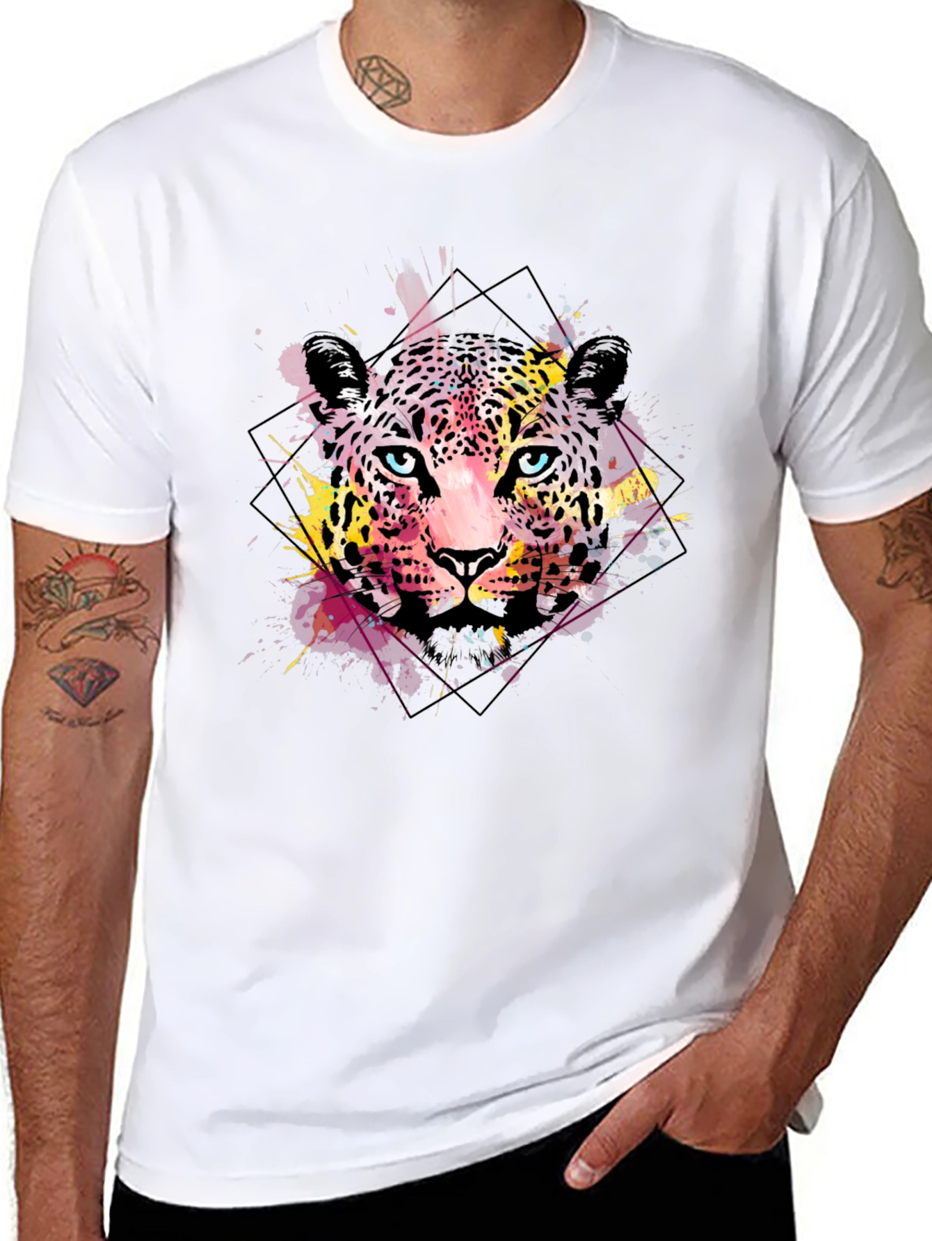 Abstract Leopard Print Mens Black T-Shirt