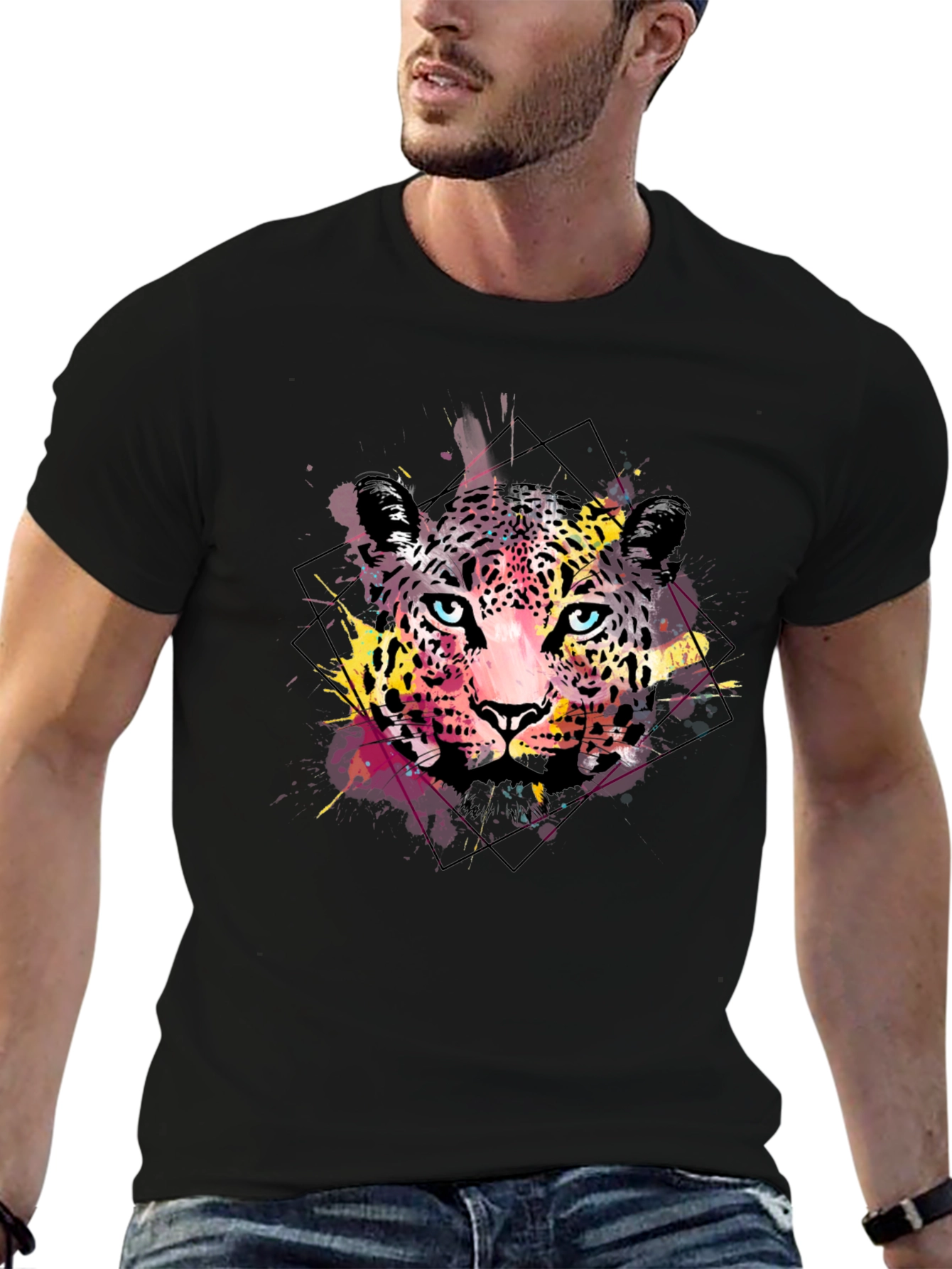 Abstract Leopard Print Mens Black T-Shirt